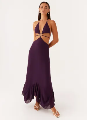 Subtle Details Adjustable Cuff Closure Bronx Halterneck Maxi Dress - Mulberry