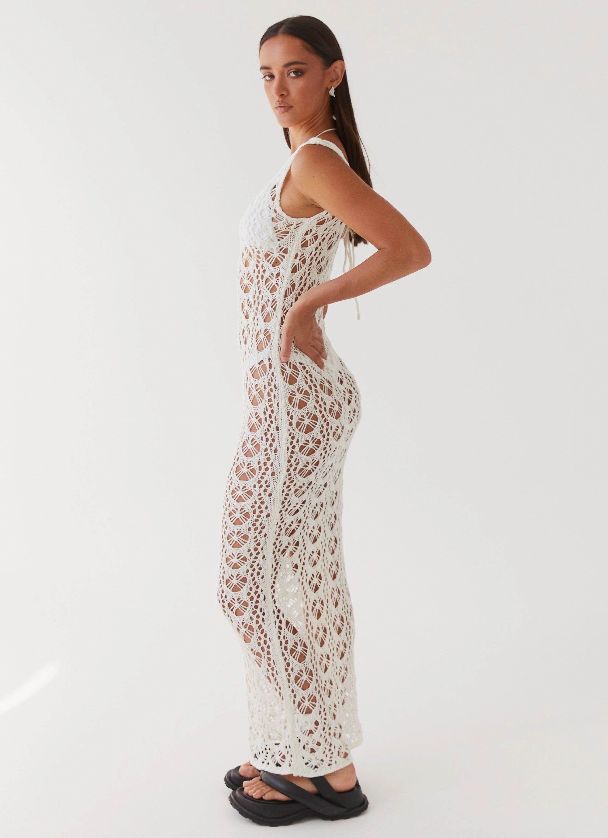 Statement Mood Comfortable and Chic Tarlisa Crochet Maxi Dress - Cream