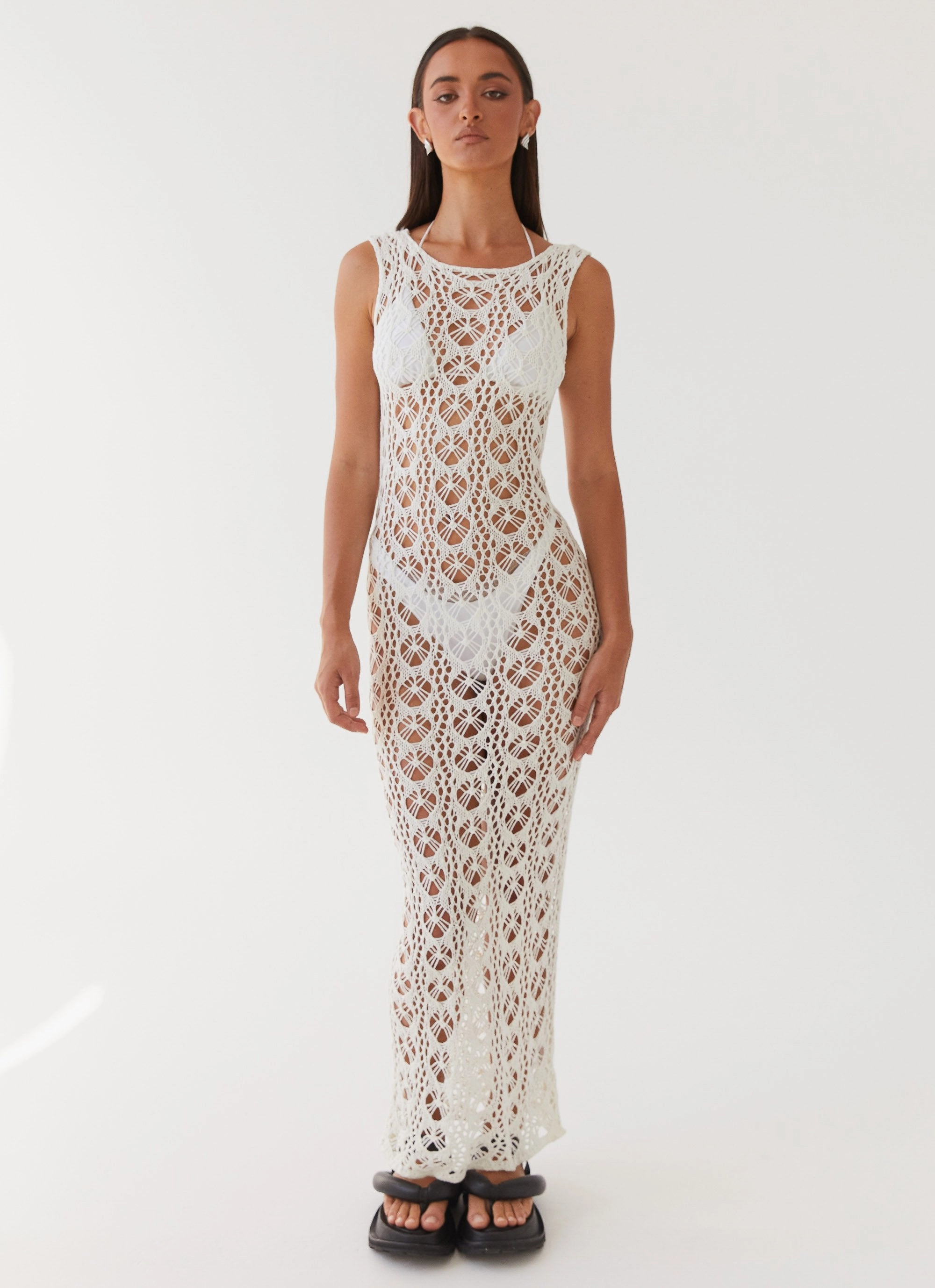 Casual Feel breathable-mesh Tarlisa Crochet Maxi Dress - Cream