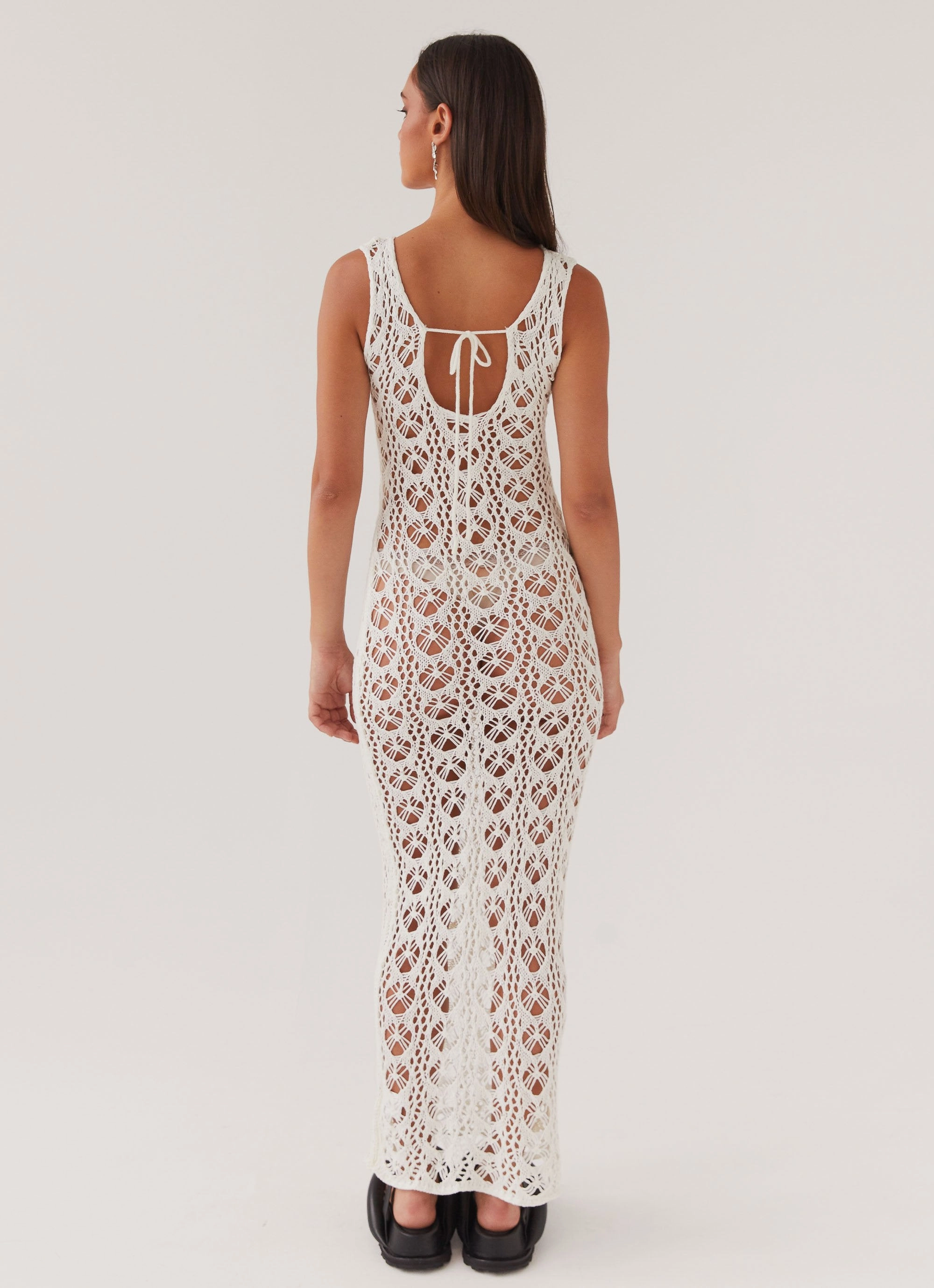 Tarlisa Crochet Maxi Dress - Cream Structured-Shape