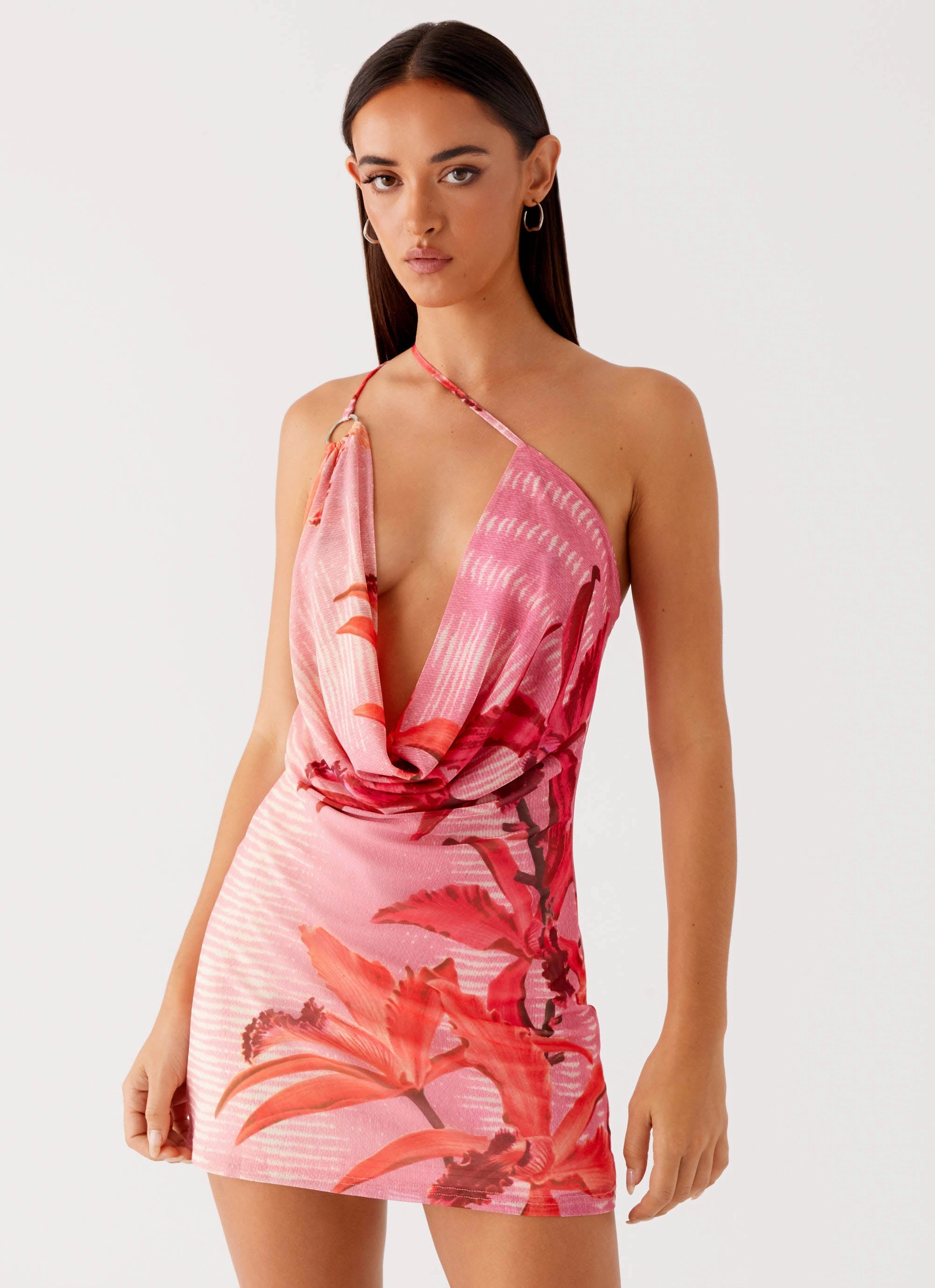 Bohemian Bliss Mesh Mini Dress - Tropical Pink Print Smooth-Finish