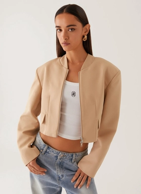 Cool Touch Halyn Cropped Bomber Jacket - Brown Wind Stop MagneticClosure Halyn Cropped Bomber Jacket - Brown
