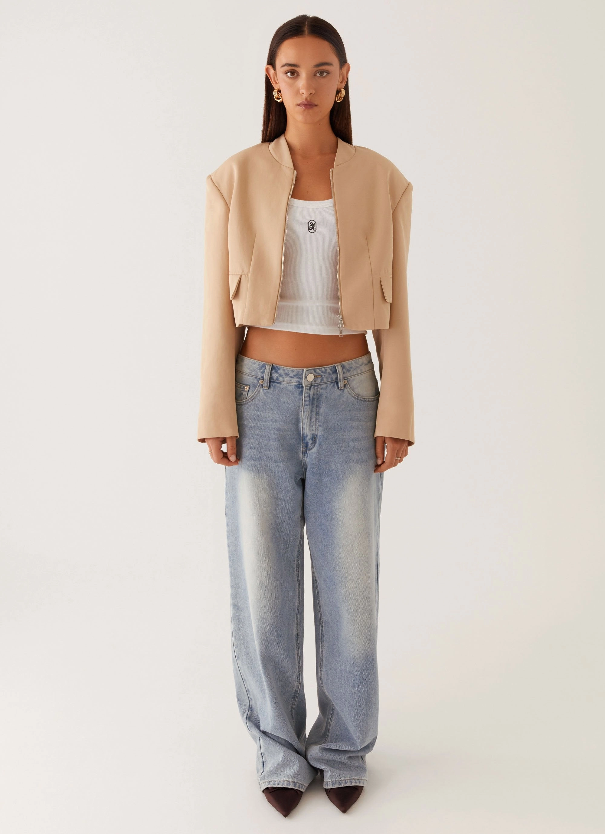 Water Resistant Coat Hiking Trail Outfit Halyn Cropped Bomber Jacket - Brown