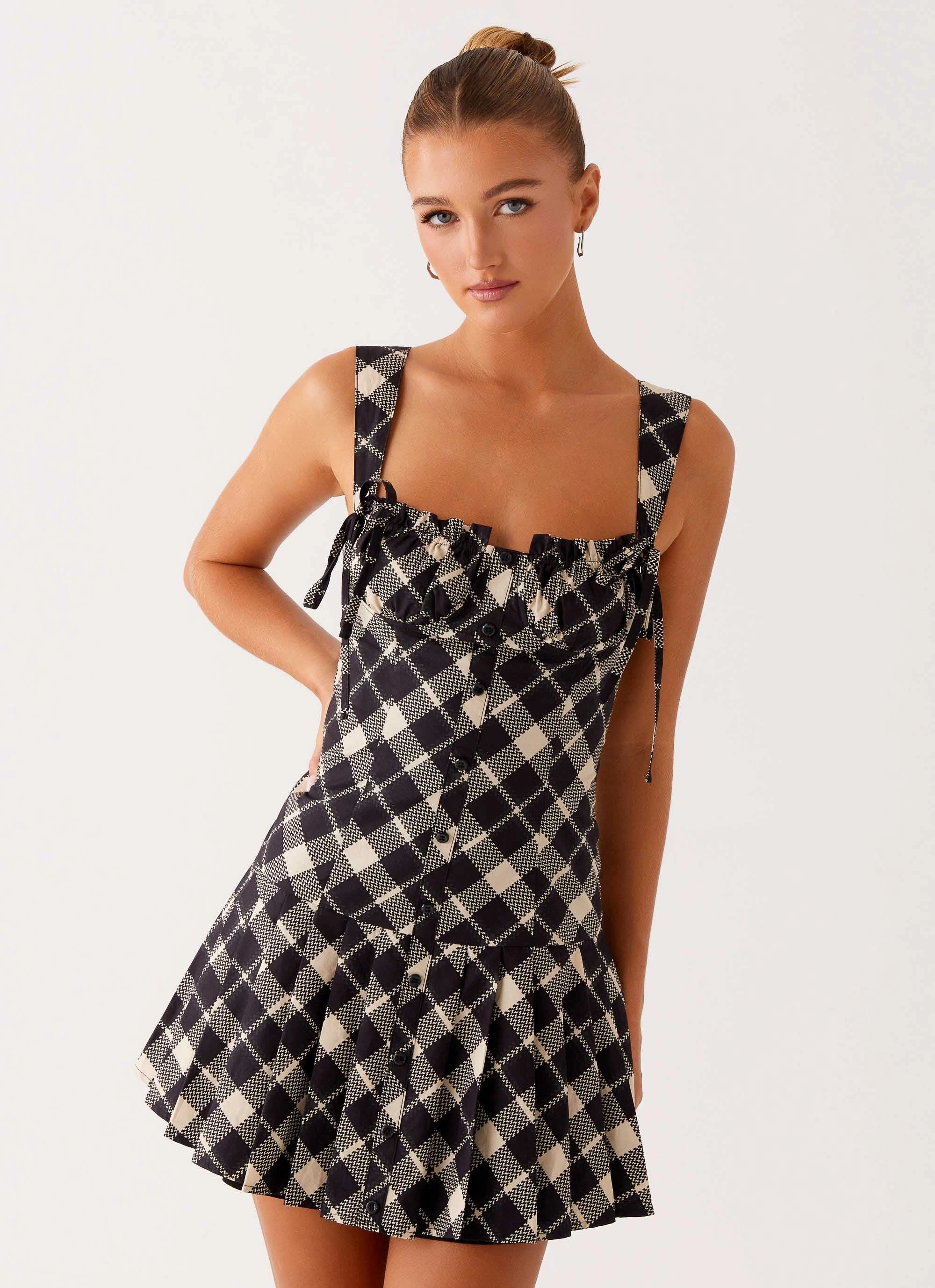 Tuni Mini Dress - Taupe Check Casual day-to-night piece Vintage feel