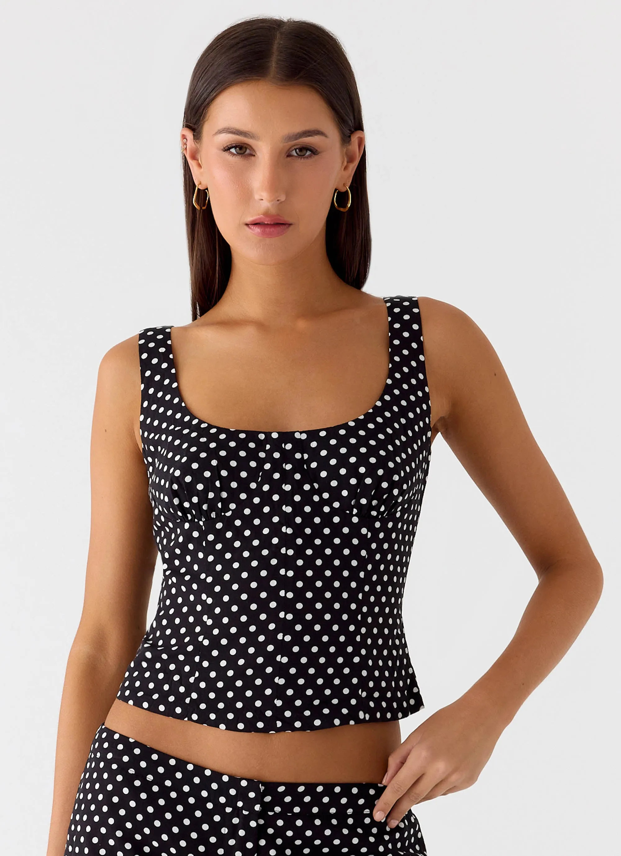 CrewNeck Coastline Bustier Top - Black Polkadot