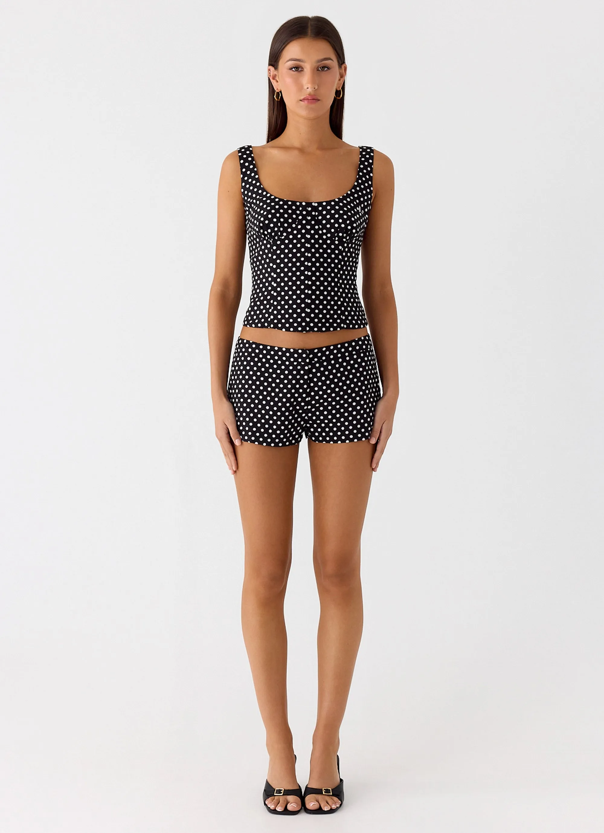 Flexible Knit HighStretch Coastline Bustier Top - Black Polkadot