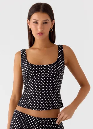 CrewNeck Coastline Bustier Top - Black Polkadot
