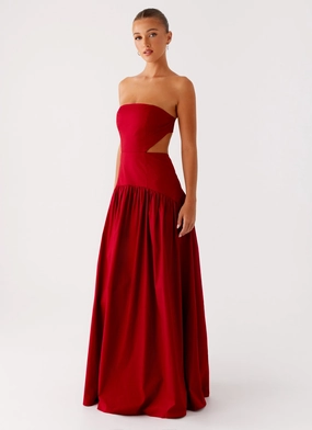 Evening Ready Bishop-Sleeve Aamari Maxi Dress - Red