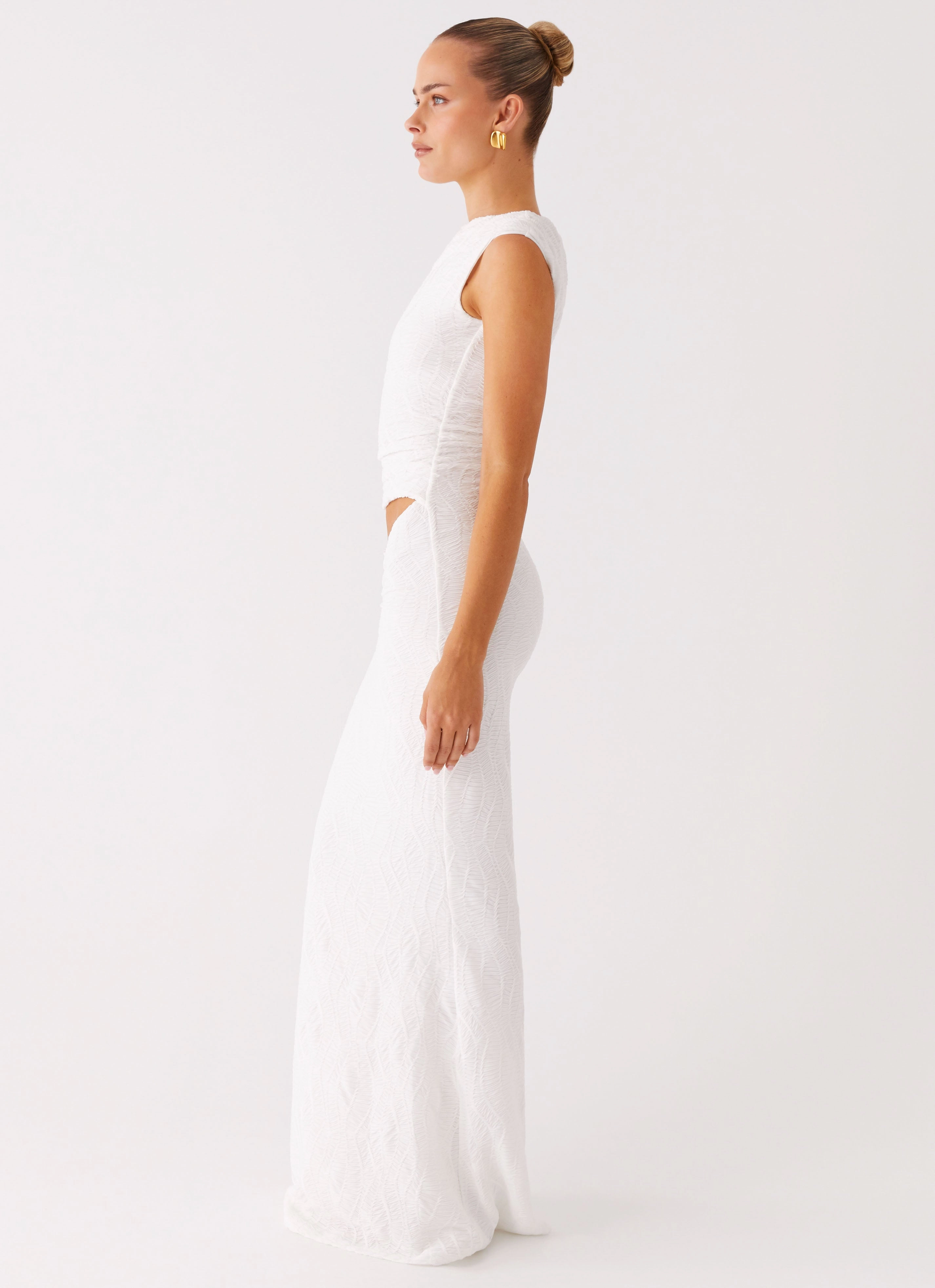 Pearl-Detail Galantis One Shoulder Maxi Dress - White