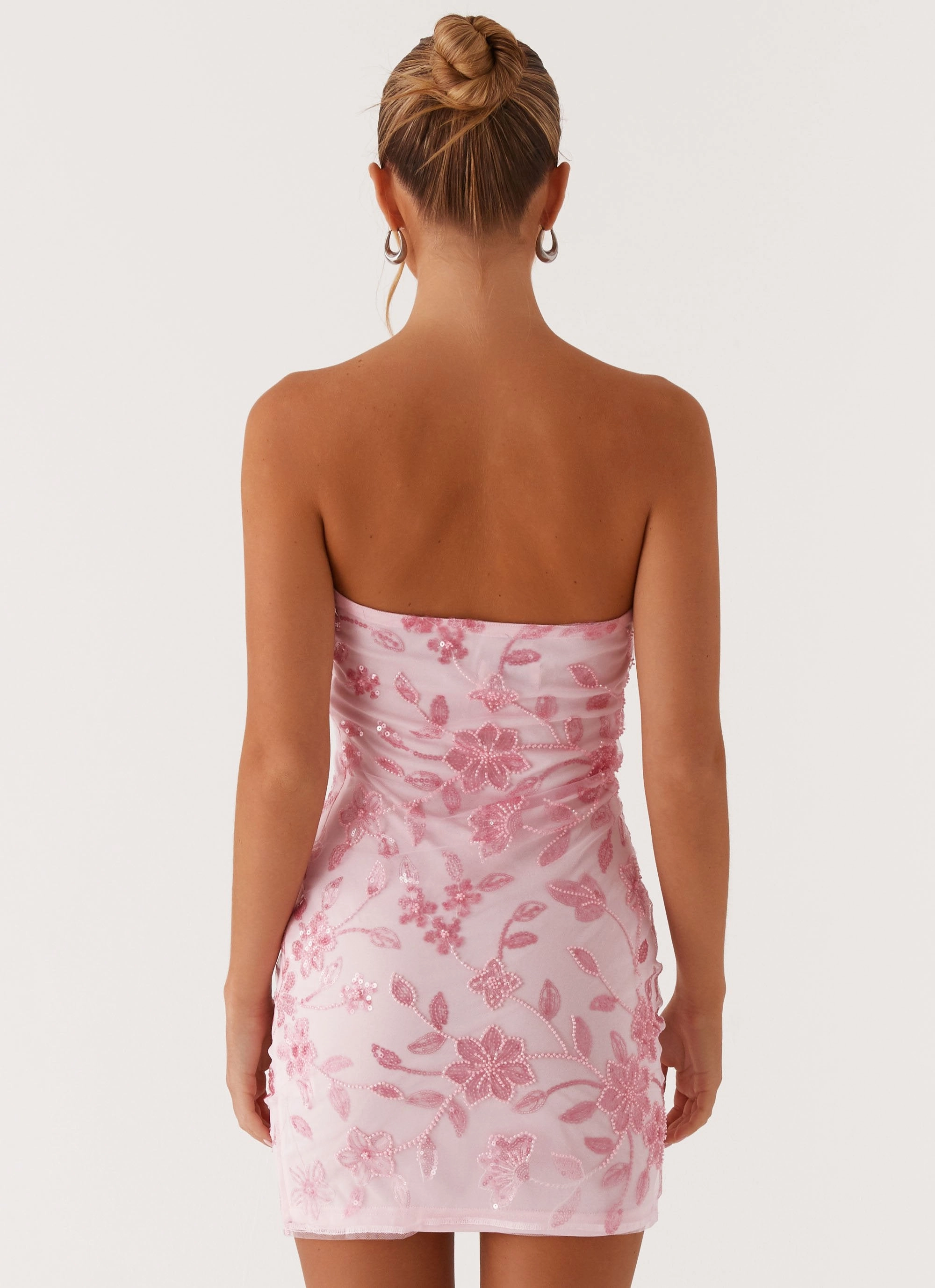 Sage Detail Silk Flow Moorey Beaded Mini Dress - Pink