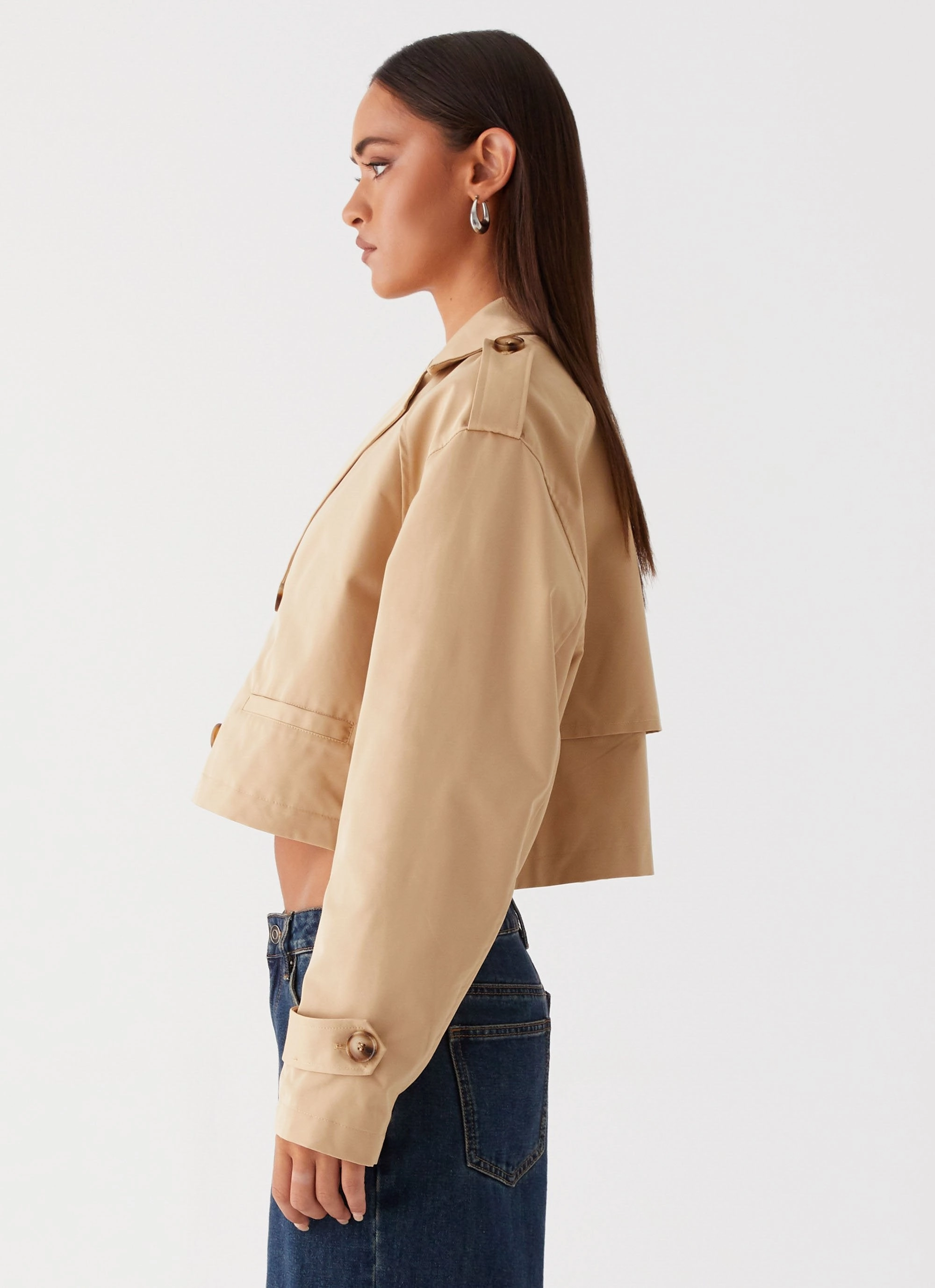 SoftInnerLayer Teddie Cropped Trench Coat - Camel