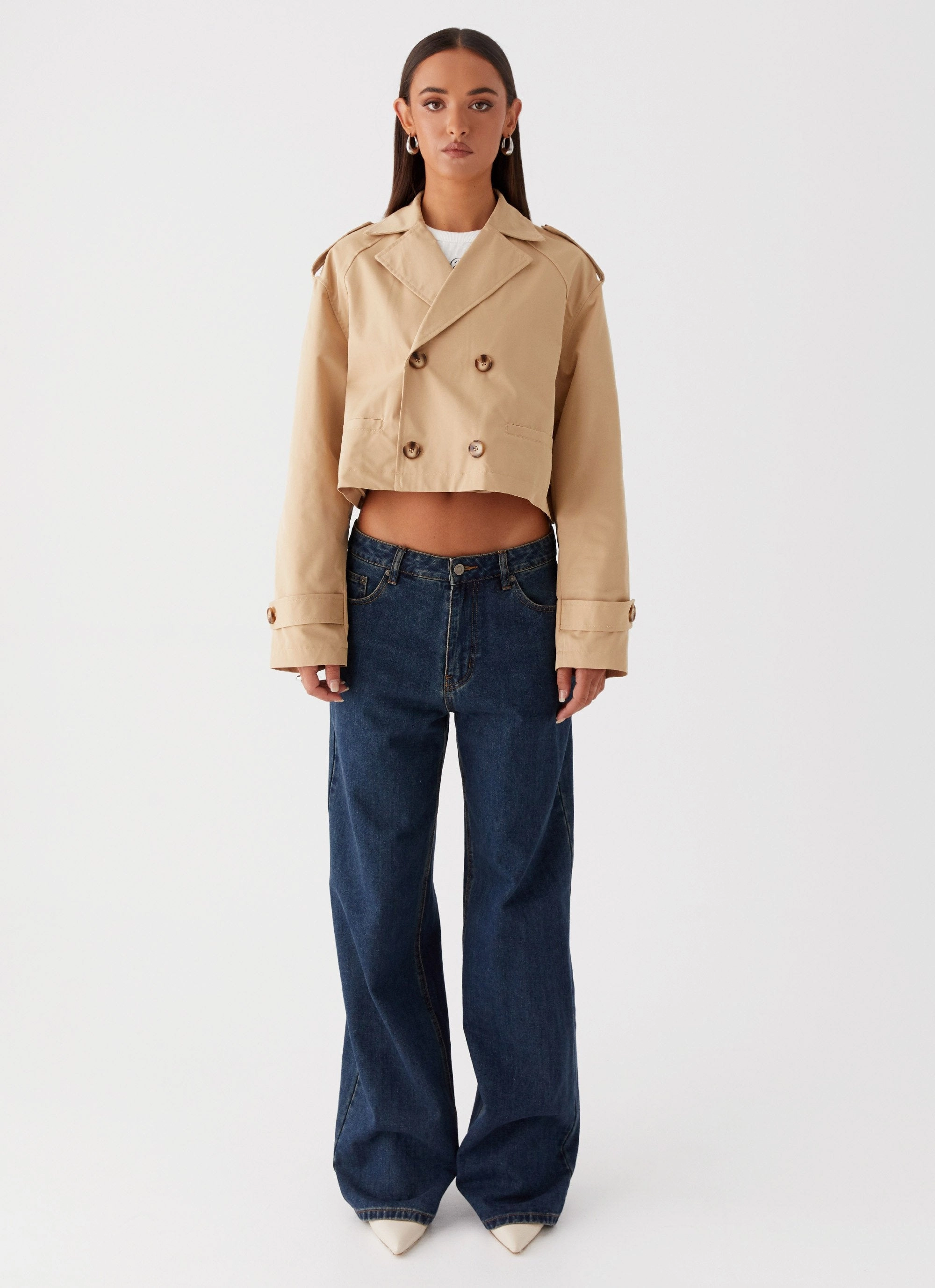 Teddie Cropped Trench Coat - Camel FlexibleHoodDesign