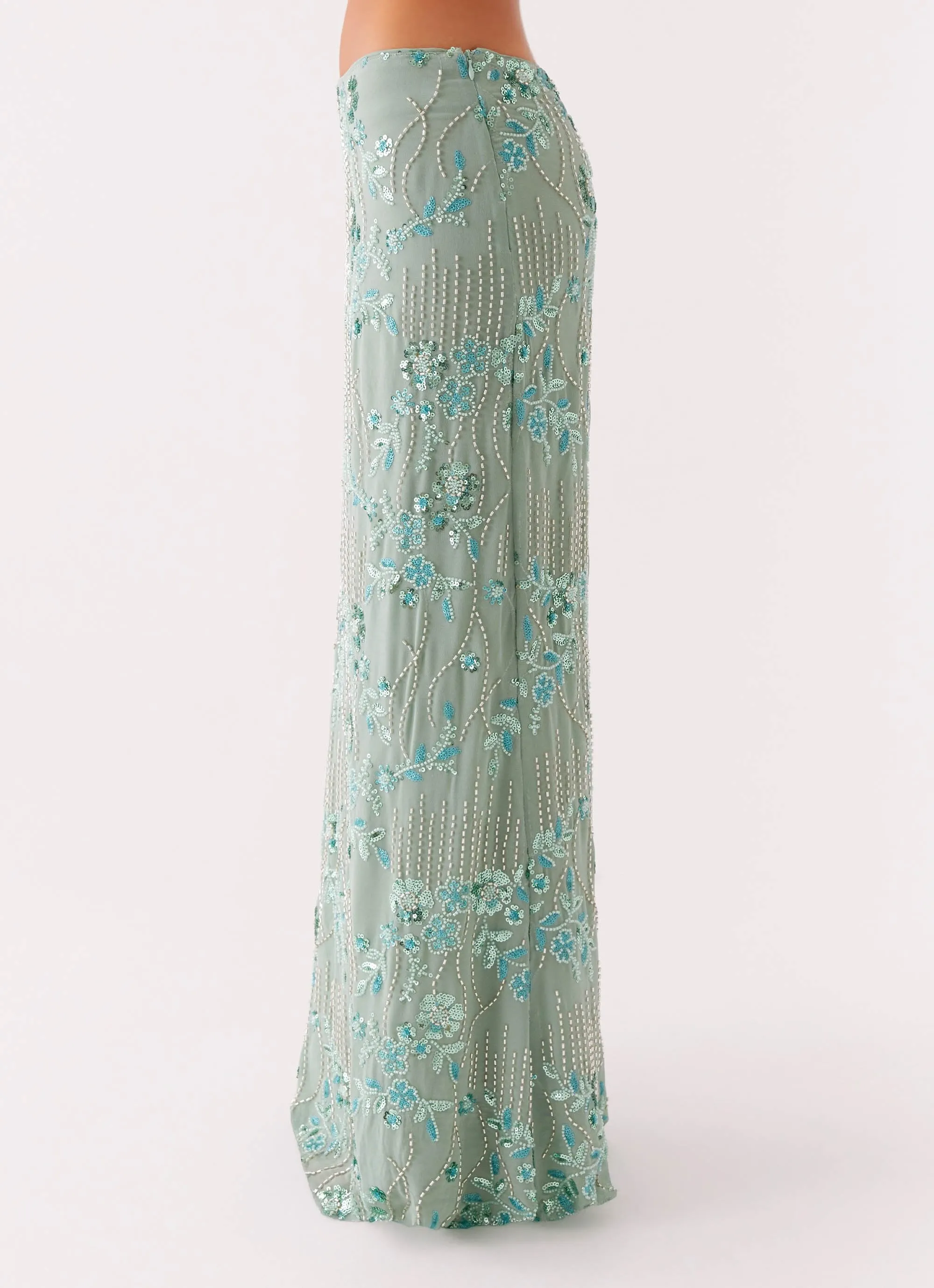 Corinna Low Rise Sequin Maxi Skirt - Mint High Rise Cool Tone
