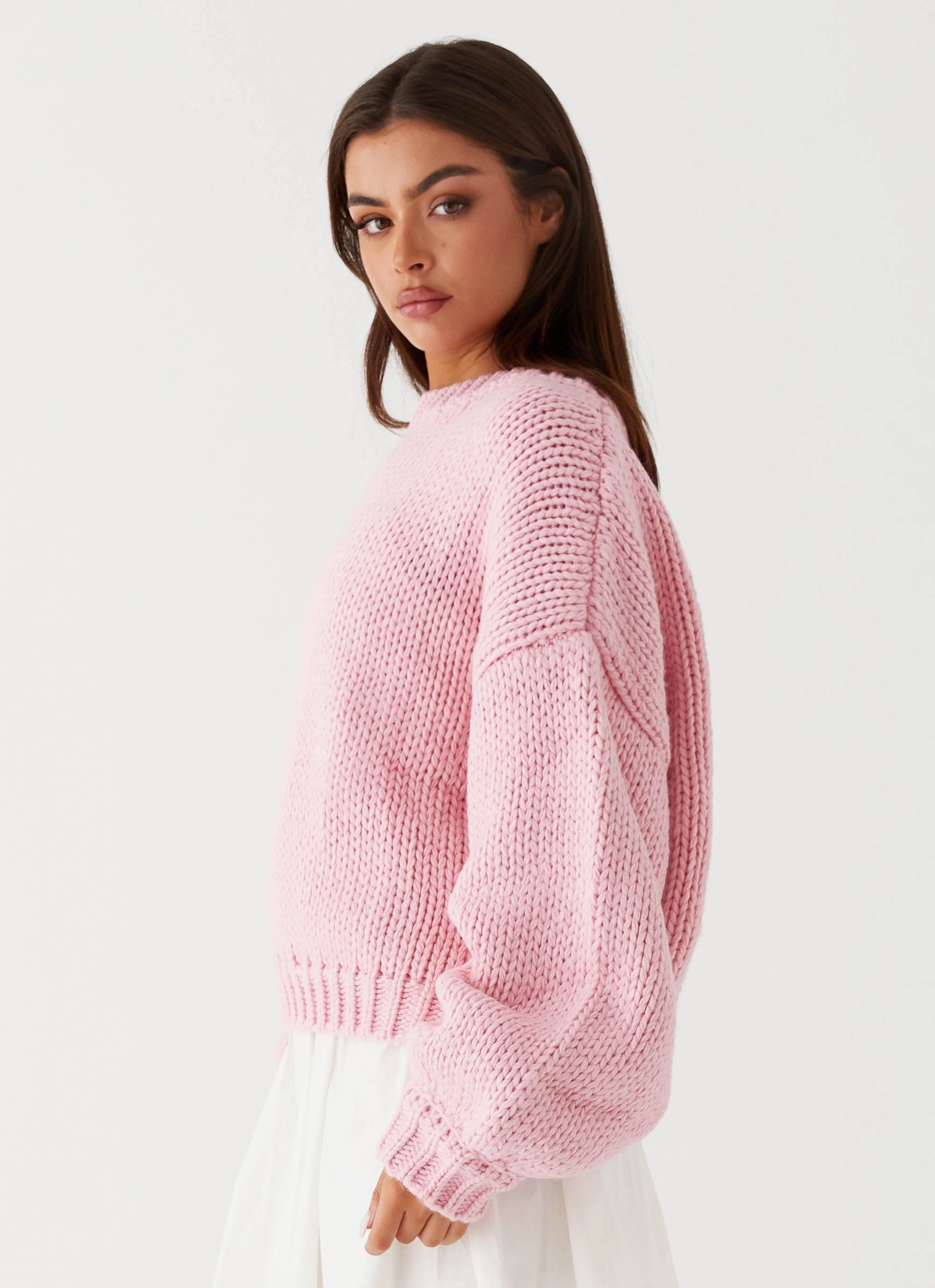 Notch Lapel Costella Knit Sweater - Pink