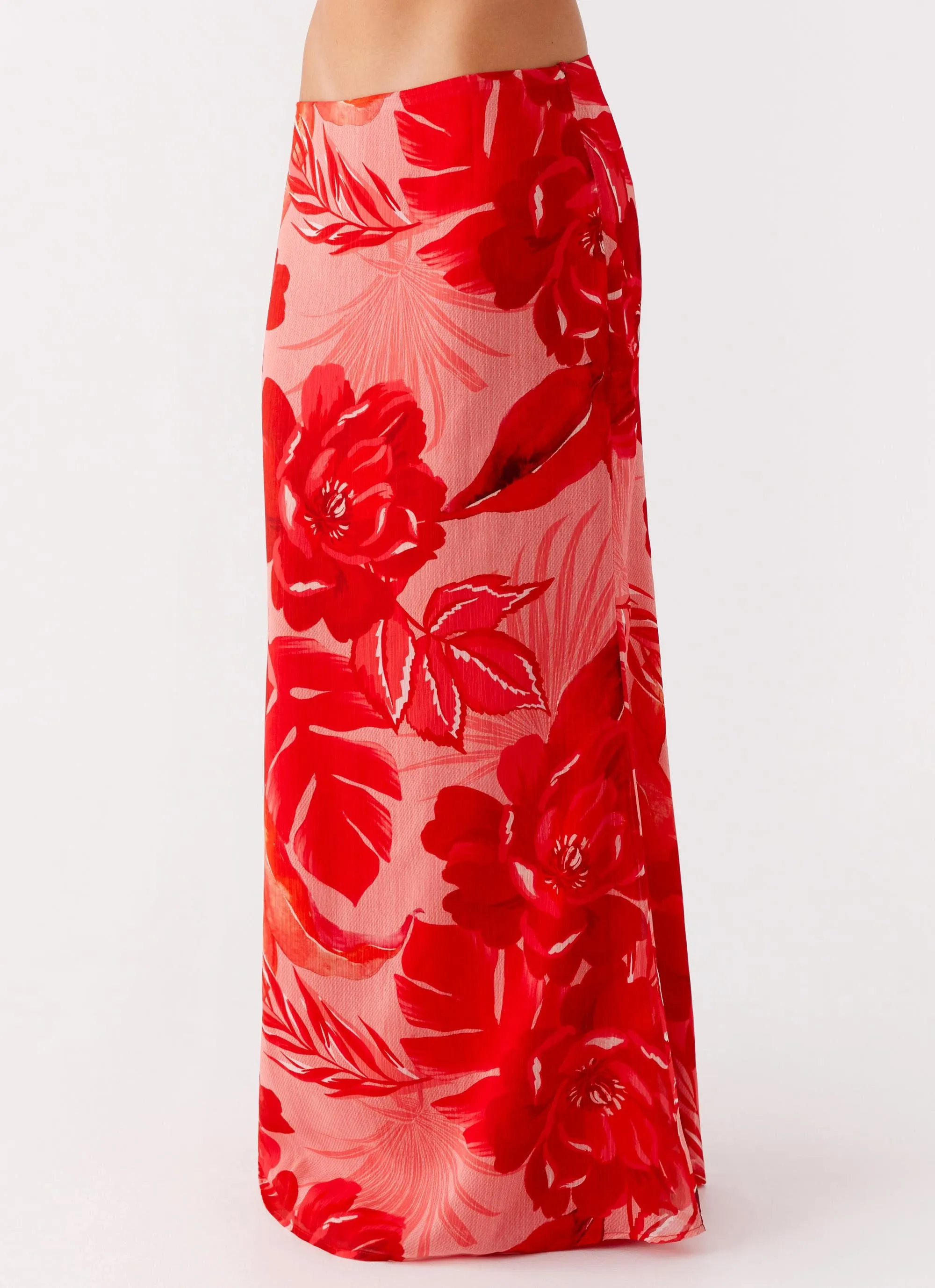 Shape Enhancing Easy Fashion Soulful Low Rise Maxi Skirt - Sicily Sunsets Print