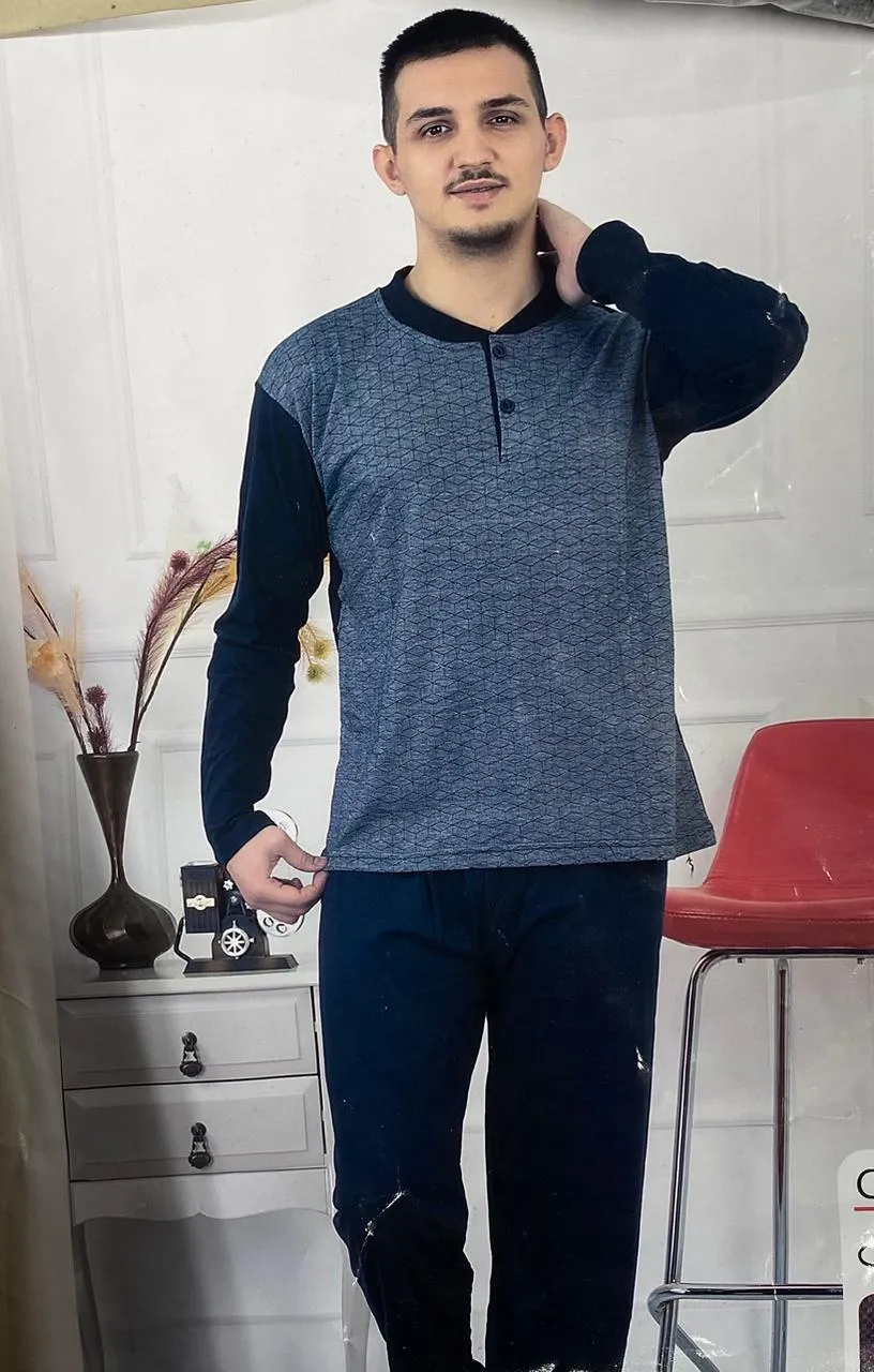 Cotton Jacquard Long Sleeve Men's Pajama Set- 1001