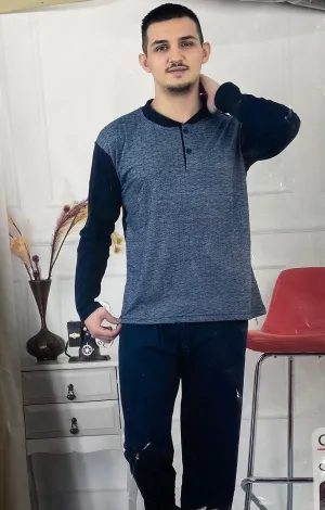 Cotton Jacquard Long Sleeve Men's Pajama Set- 1001