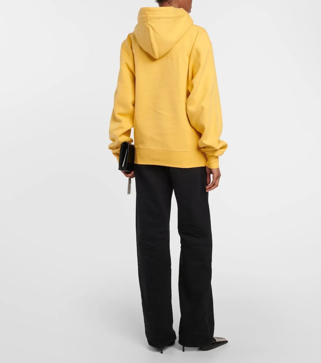 Cotton jersey hoodie with Saint Laurent logo, yellow