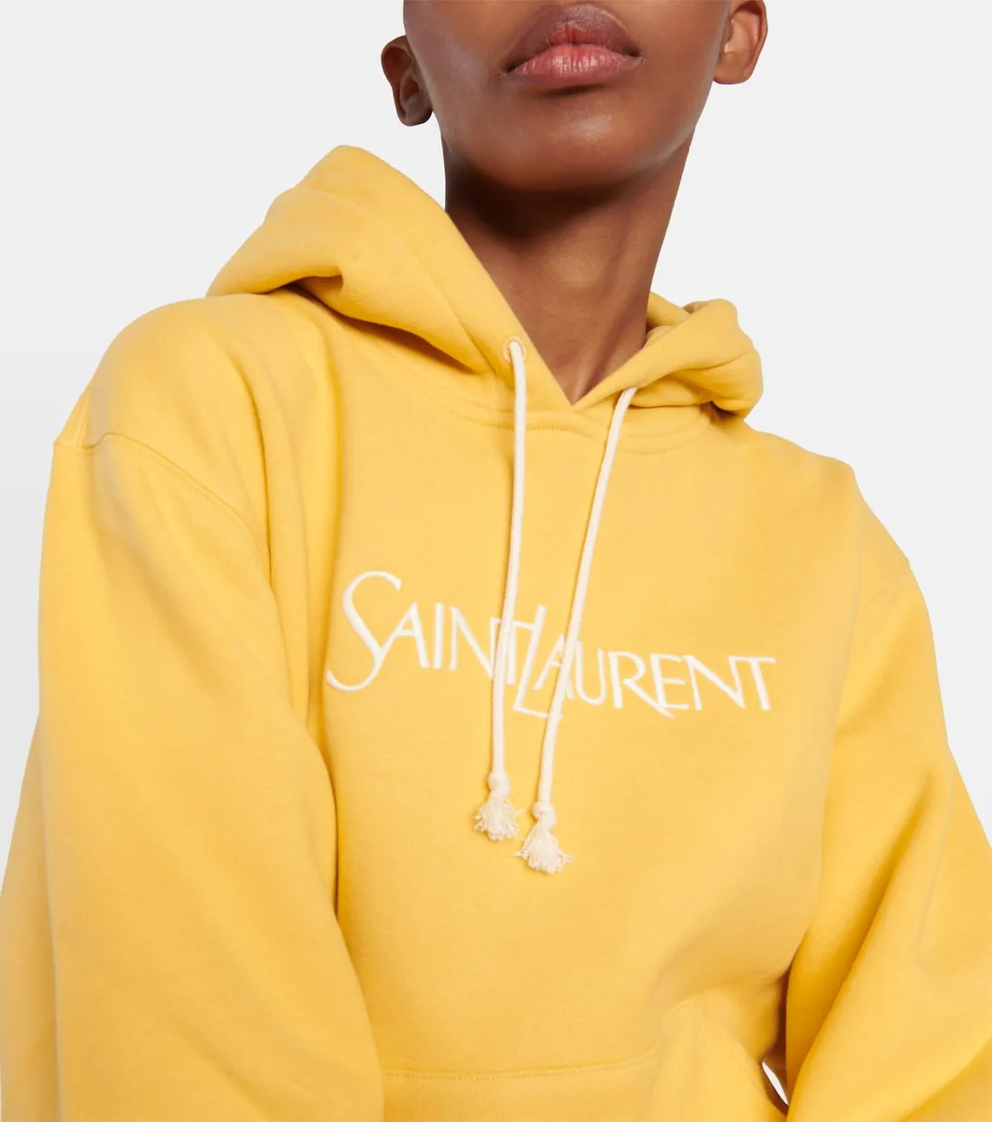 Cotton jersey hoodie with Saint Laurent logo, yellow