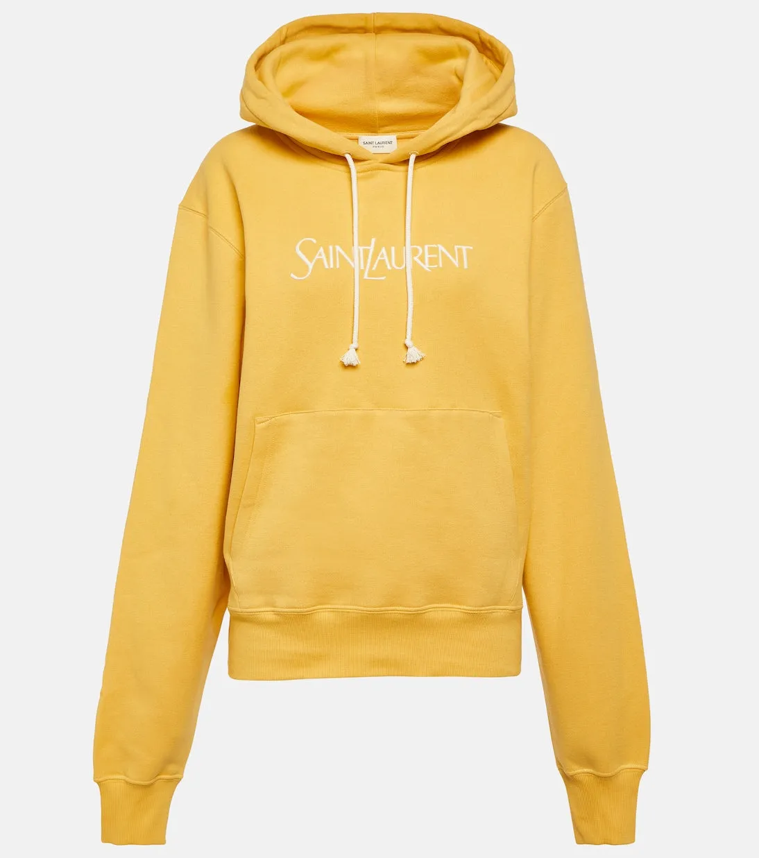 Cotton jersey hoodie with Saint Laurent logo, yellow