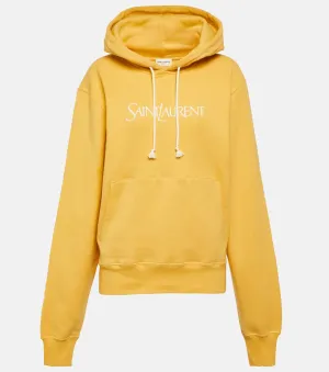 Cotton jersey hoodie with Saint Laurent logo, yellow