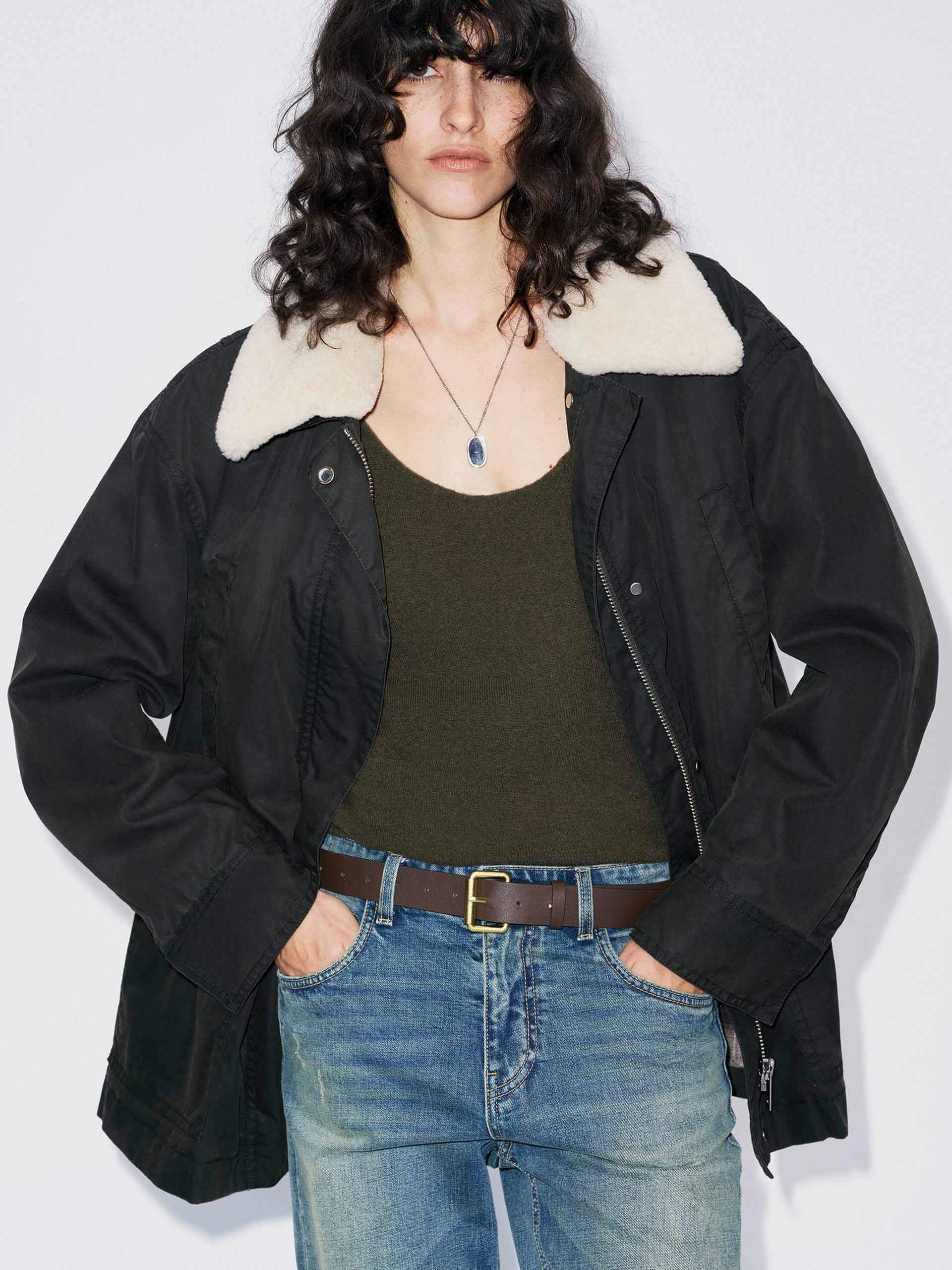 Cotton Blend Fur Collar Coat