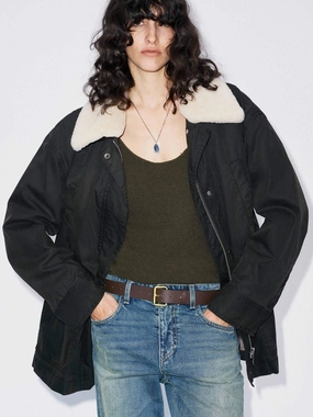 Cotton Blend Fur Collar Coat