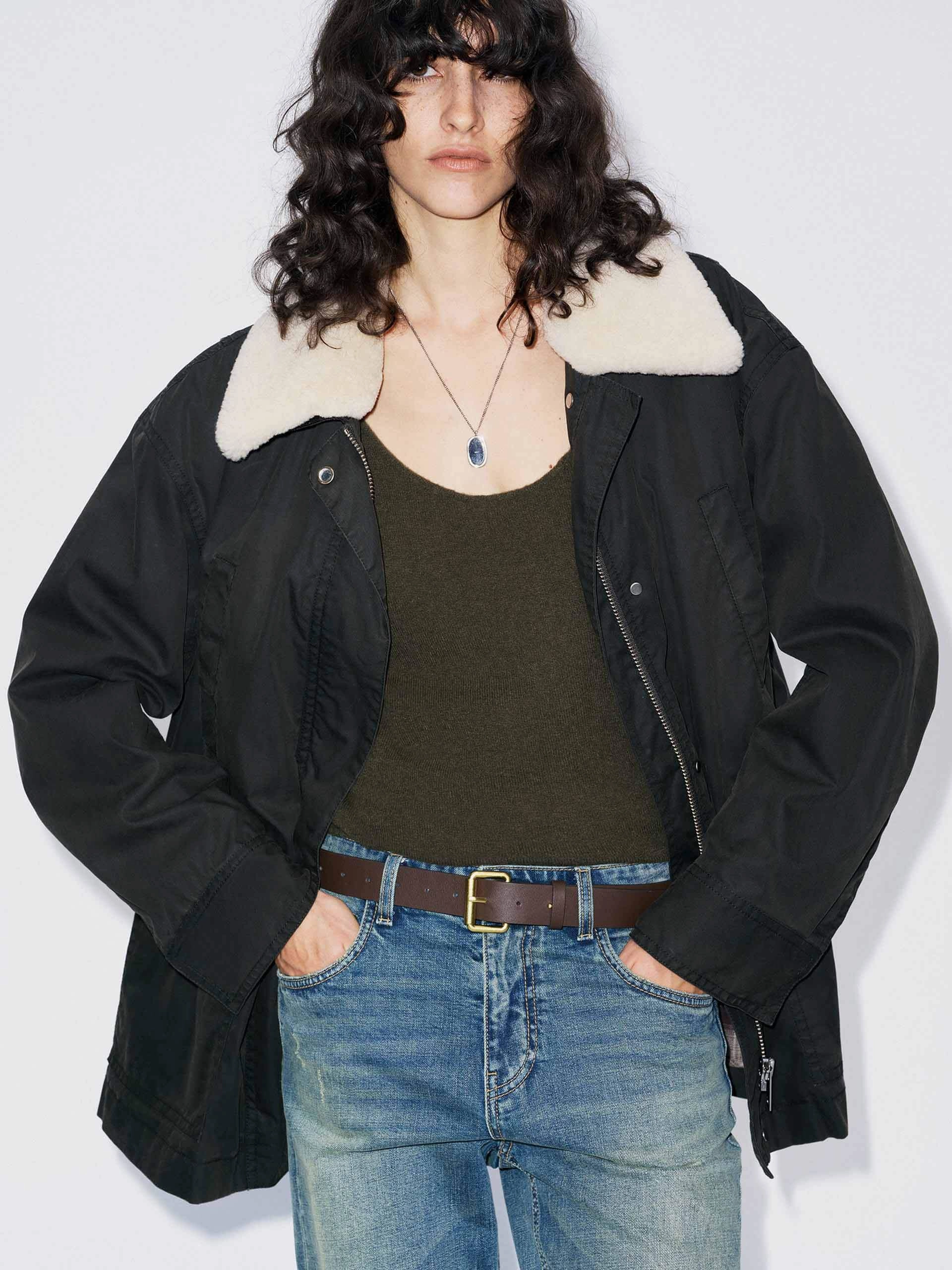 Cotton Blend Fur Collar Coat