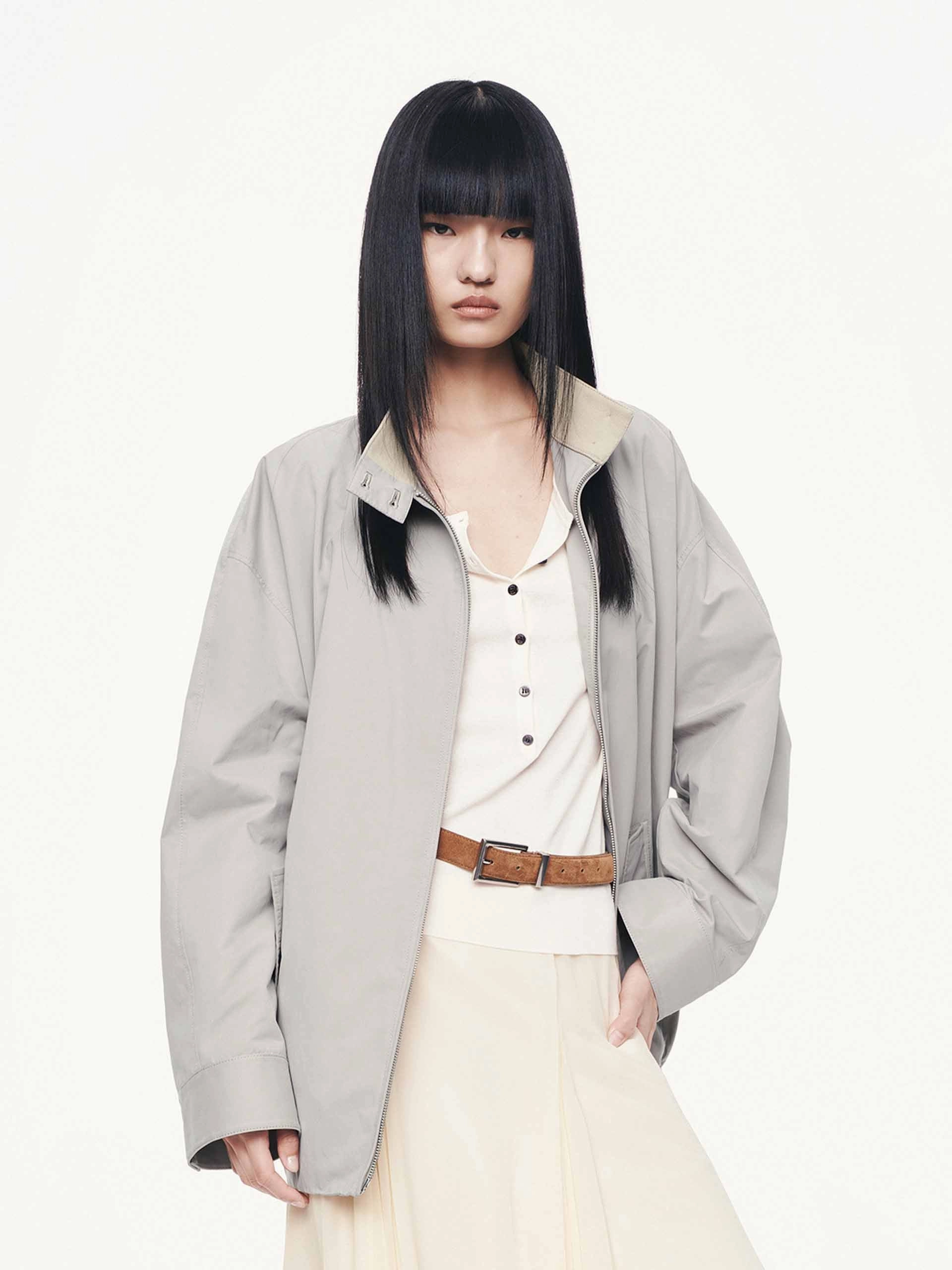 Cotton Blend Zipper Coat