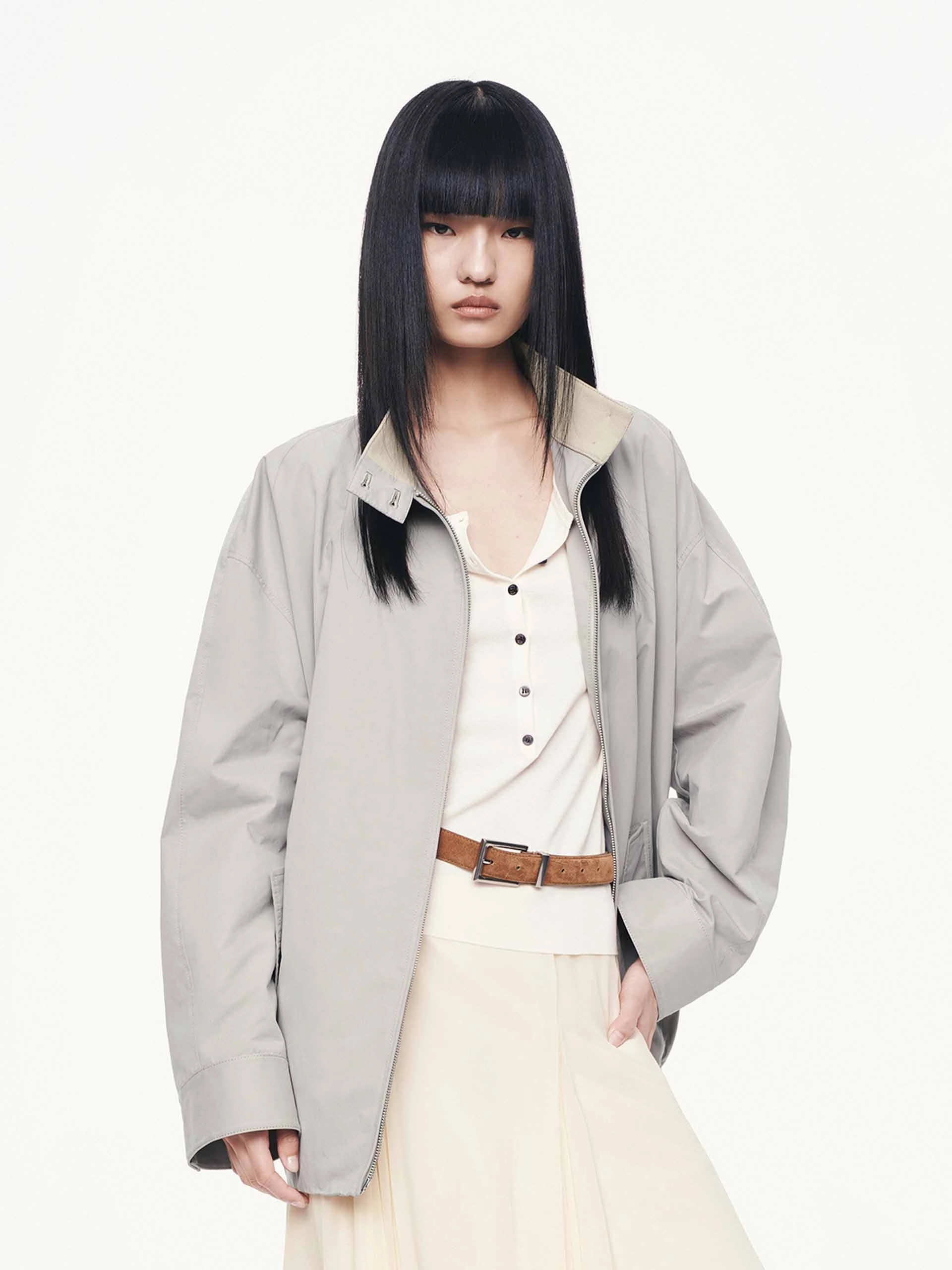 Cotton Blend Zipper Coat