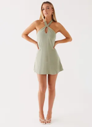 Counting Stars Linen Halterneck Dress - Sage Adjustable Cuff Counting Stars Linen Halterneck Dress - Sage Durable Fabric