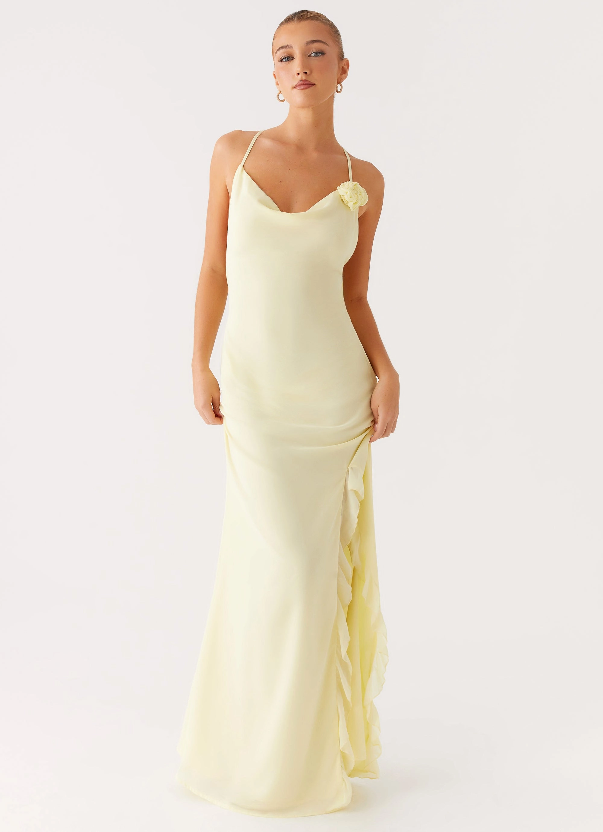 Aura Glow Elegant Waist Design First Class Maxi Dress - Yellow