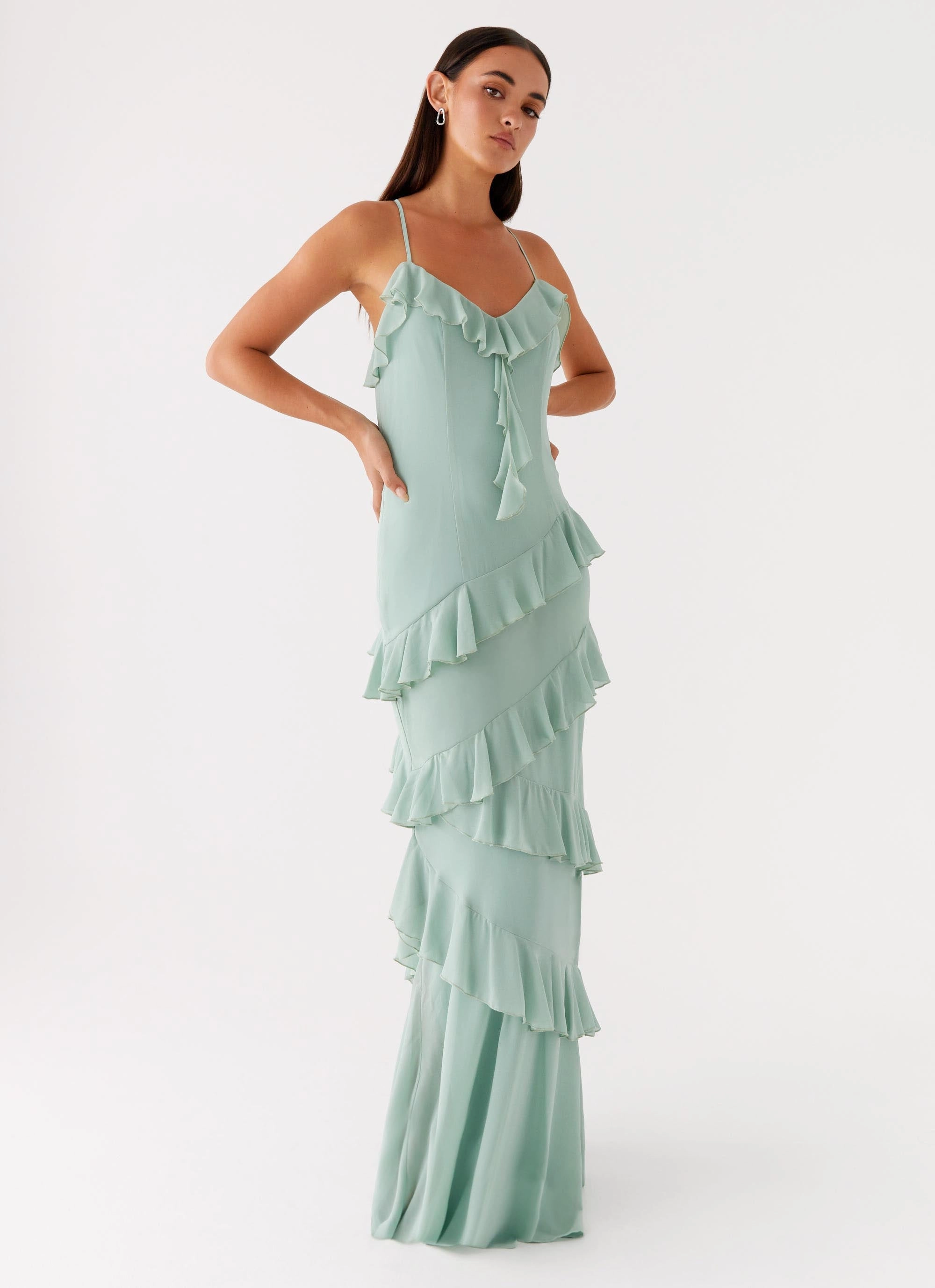 Contemporary Waist Country Club Maxi Dress - Sage