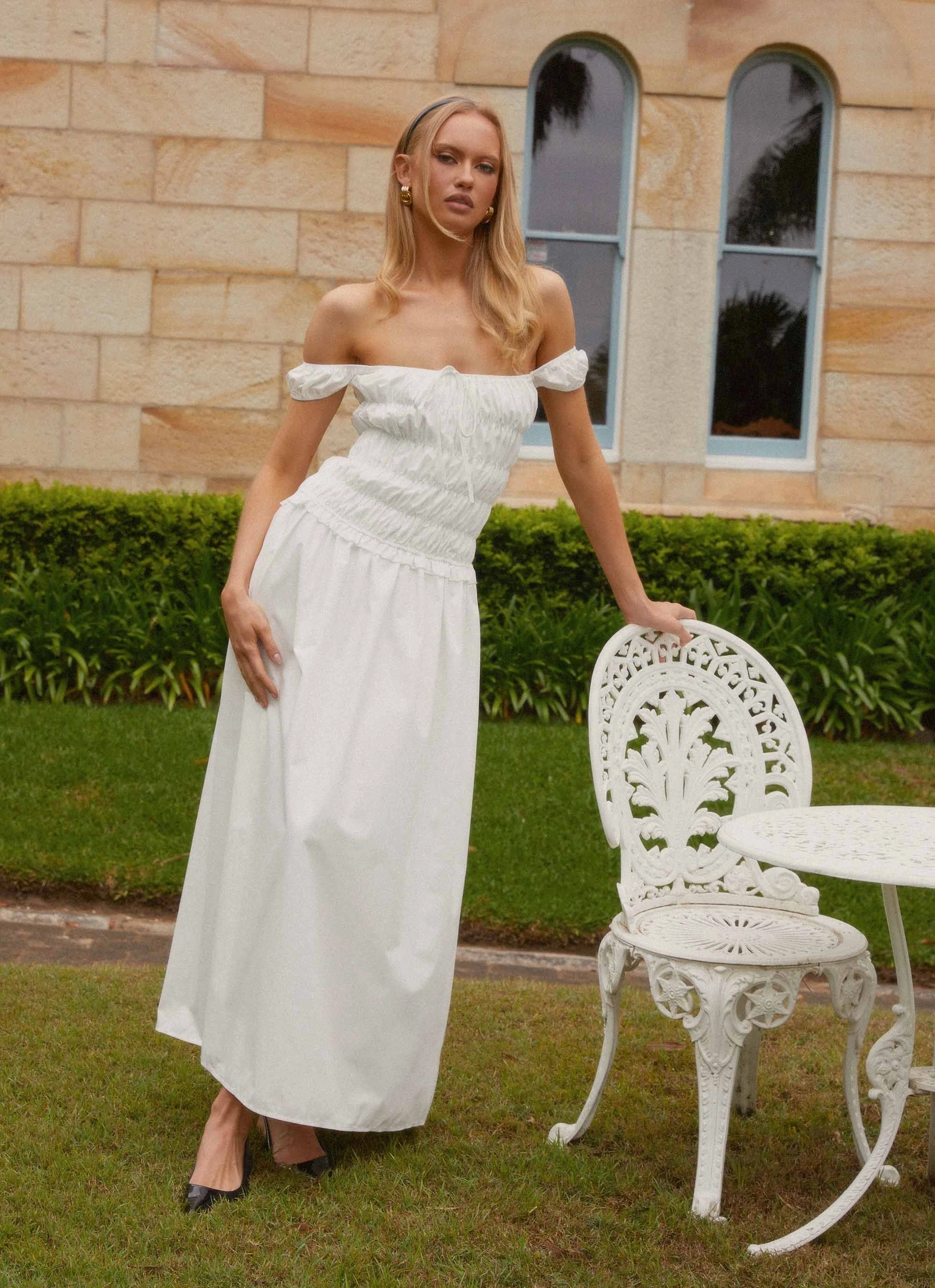 Countryside Off Shoulder Maxi Dress - Ivory Simple Ease