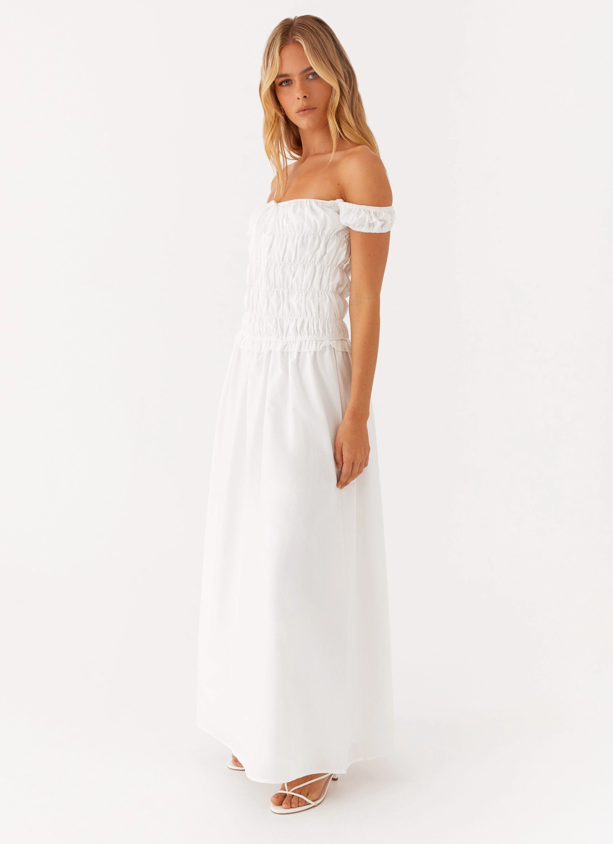 Relax Style Timeless Appeal Countryside Off Shoulder Maxi Dress - Ivory