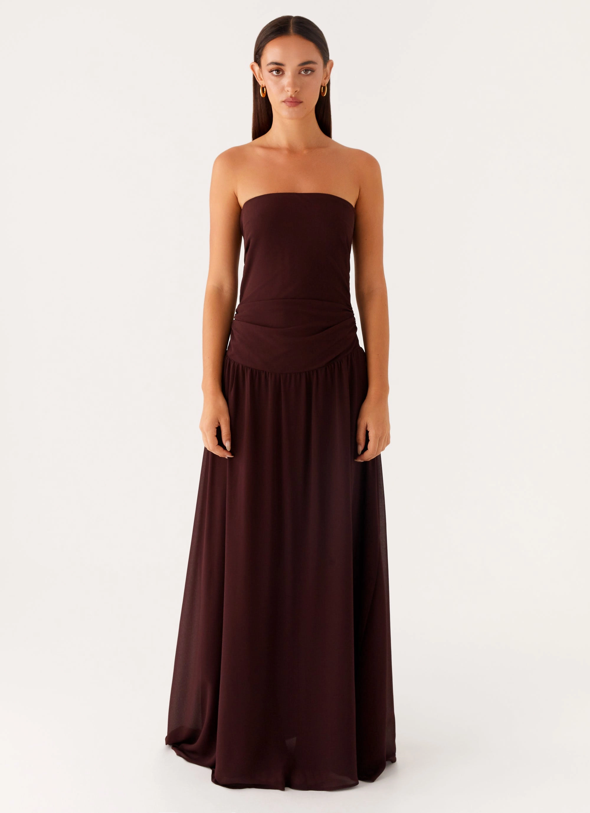 Eye Catching Covia Strapless Maxi Dress - Dark Chocolate