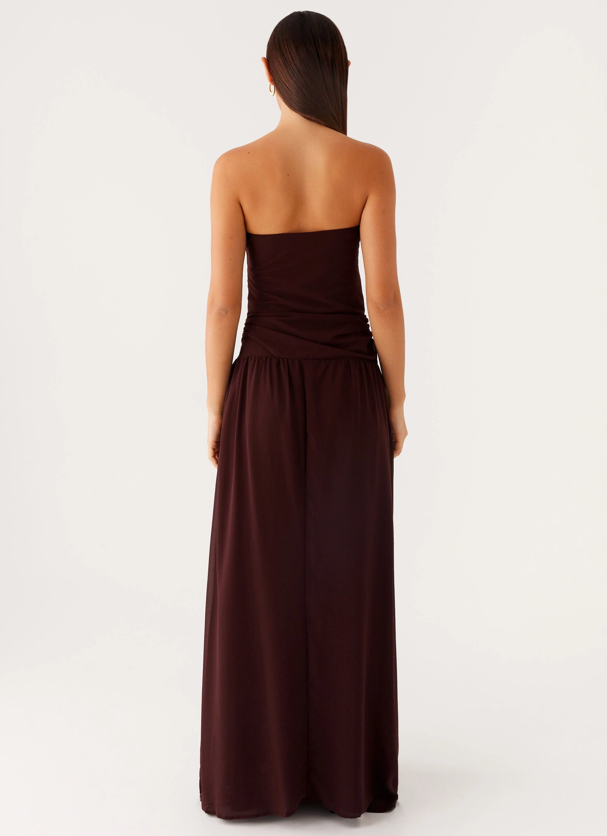 Zip Ease Textured Layers Covia Strapless Maxi Dress - Dark Chocolate