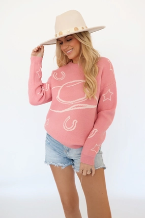 Cowgirl Sweater- Final Sale Ventilated Mesh Contrast Stitch Detailing Cowgirl Sweater- Final Sale