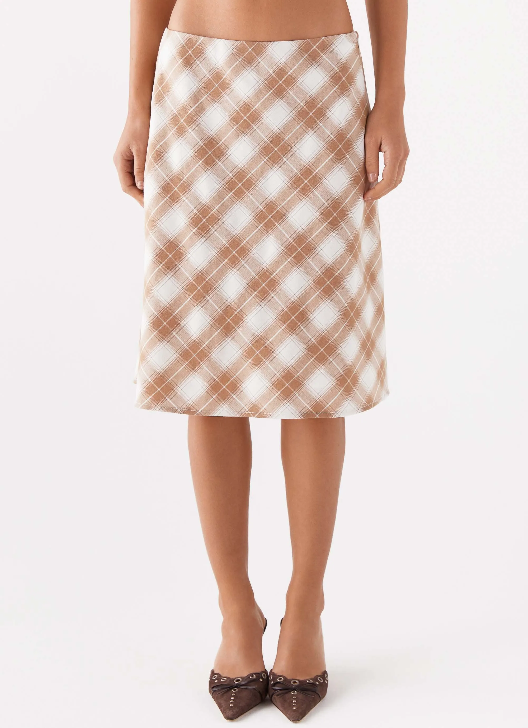 Smooth Edging Andie Midi Skirt - Brown/White Plaid