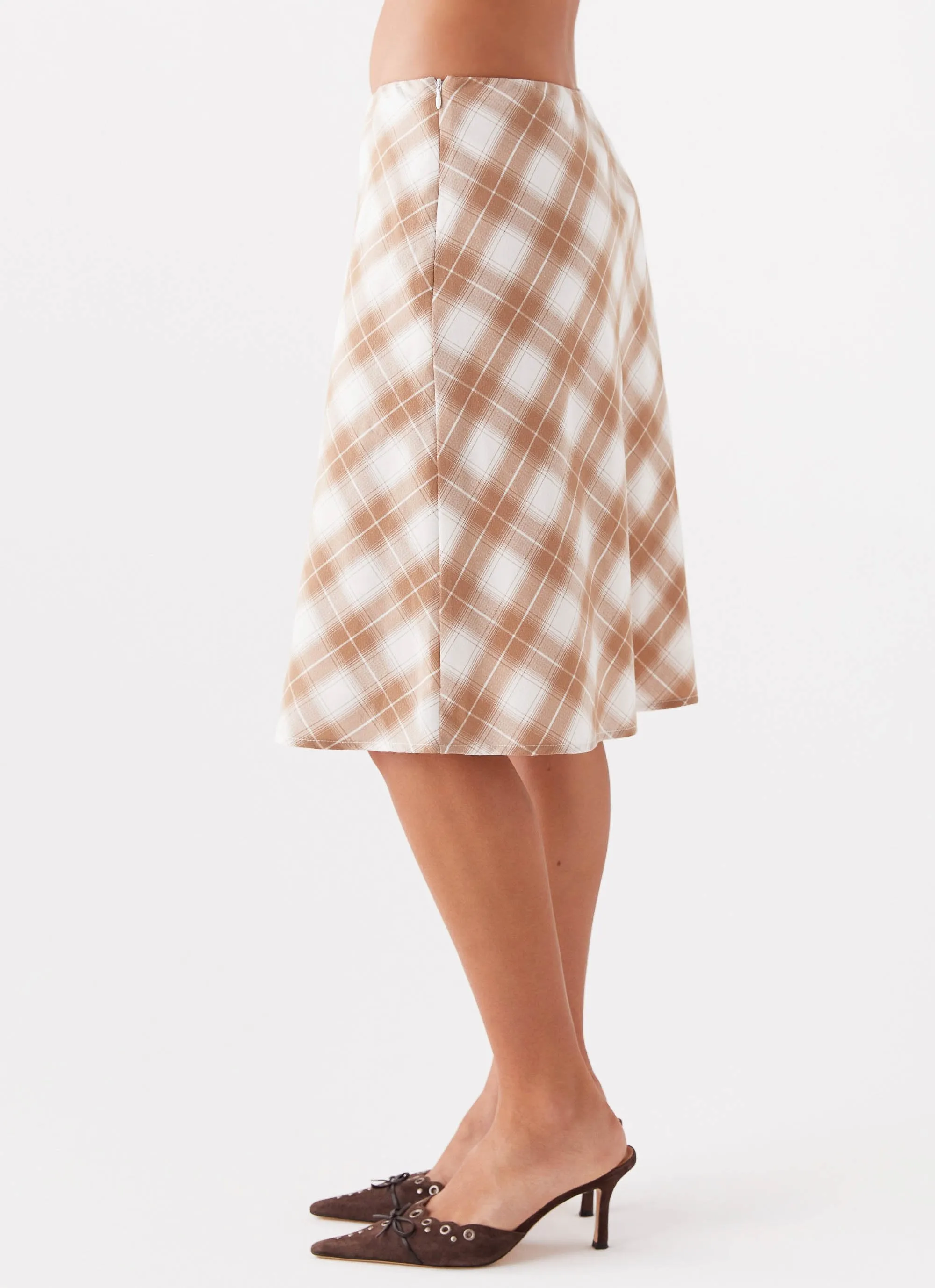 Andie Midi Skirt - Brown/White Plaid Collaboration Piece Bold Edge