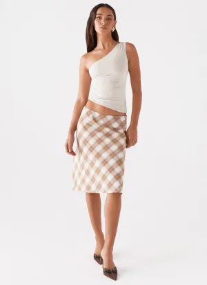 Andie Midi Skirt - Brown/White Plaid Adjustable Fastening Outfit Focused