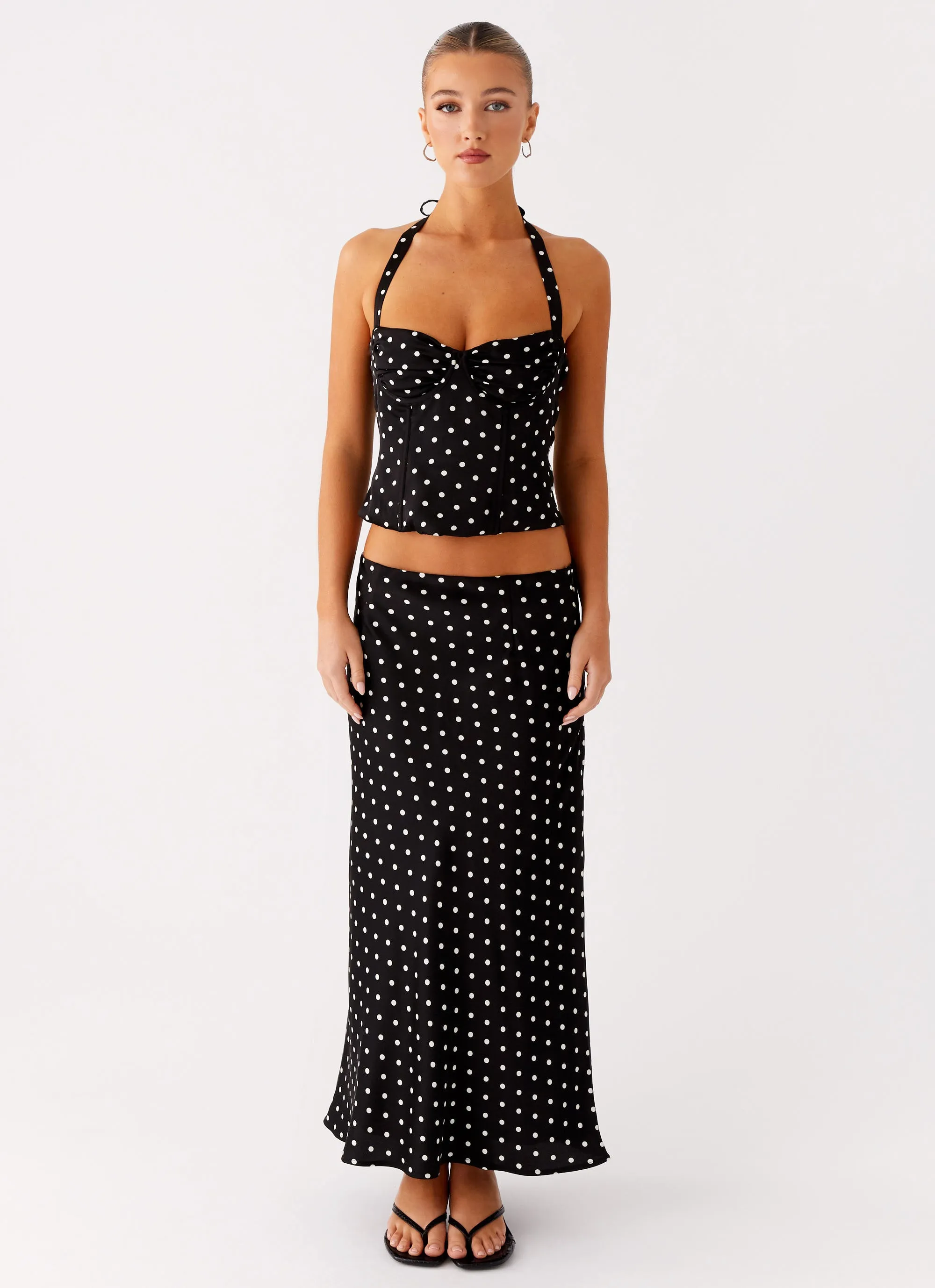 Breanne Midi Skirt - Black Polka Dot Sustainable Fabric