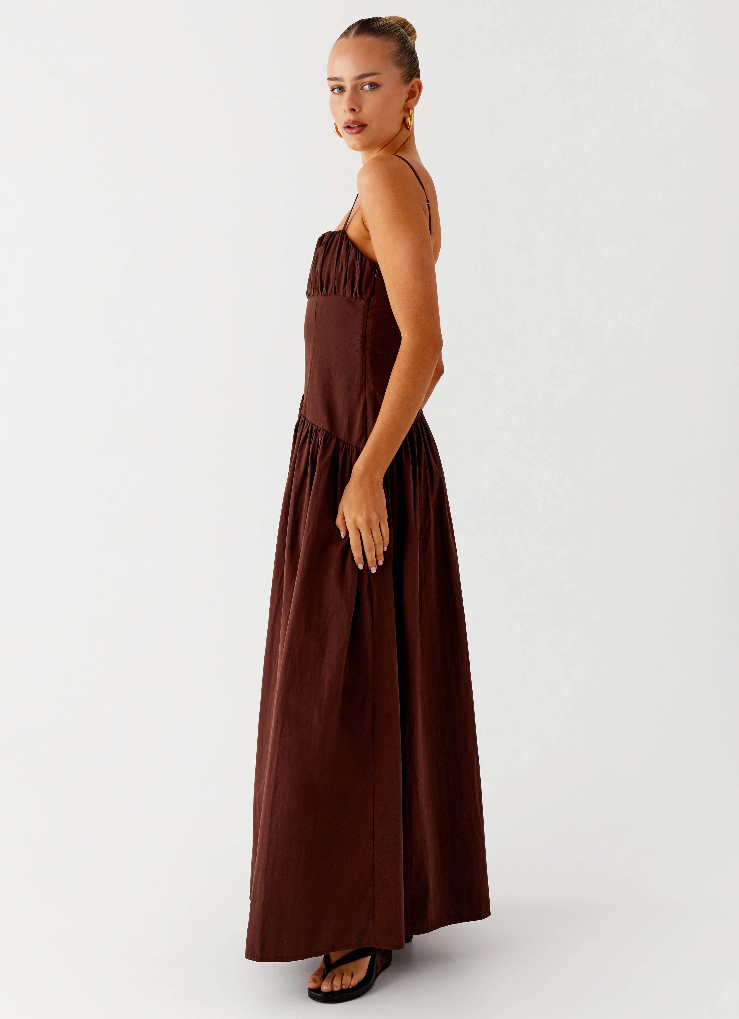 Winter Layering Yuna Drop Waist Maxi Dress - Chocolate