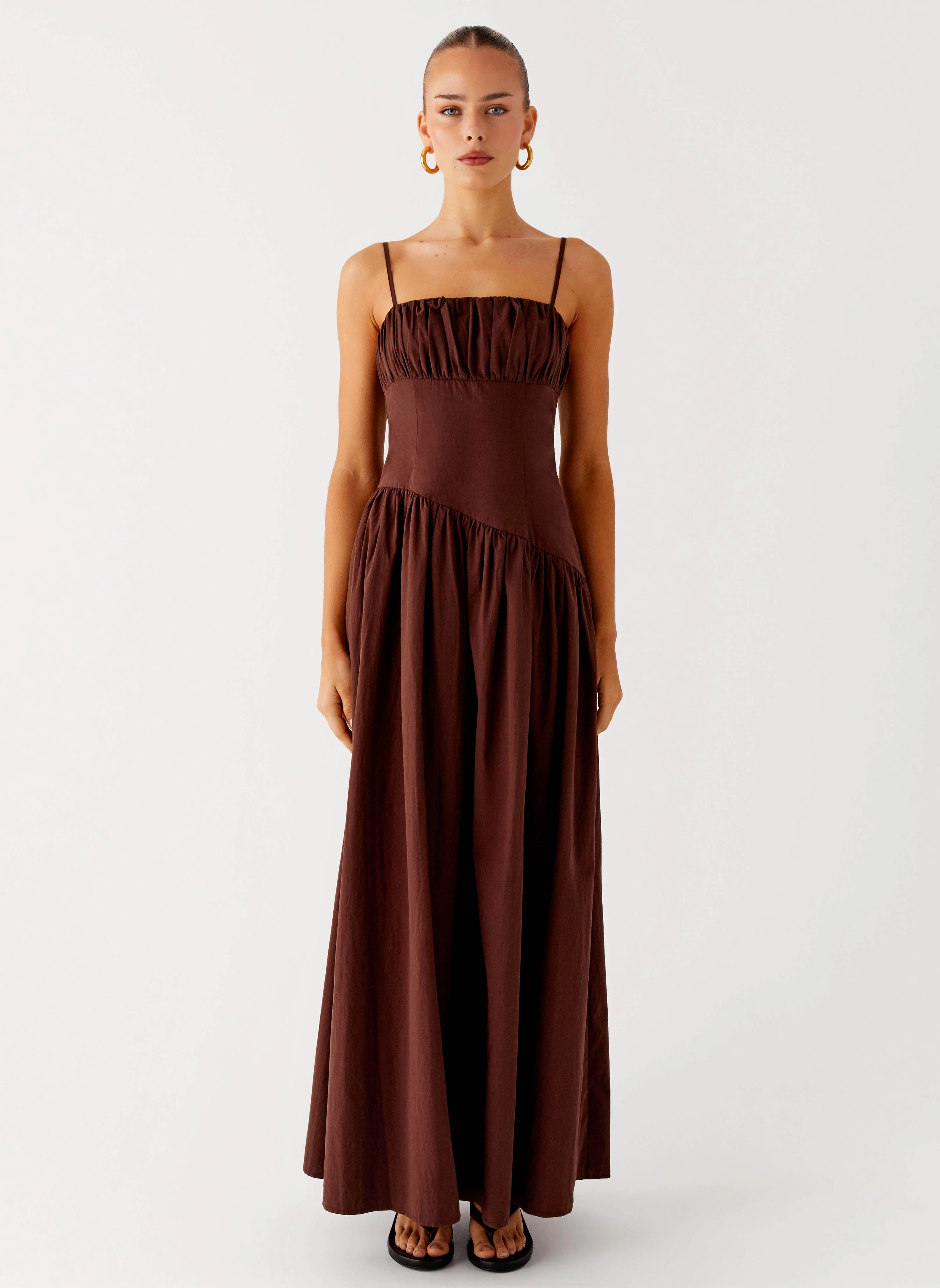 Yuna Drop Waist Maxi Dress - Chocolate Mixed Fabric