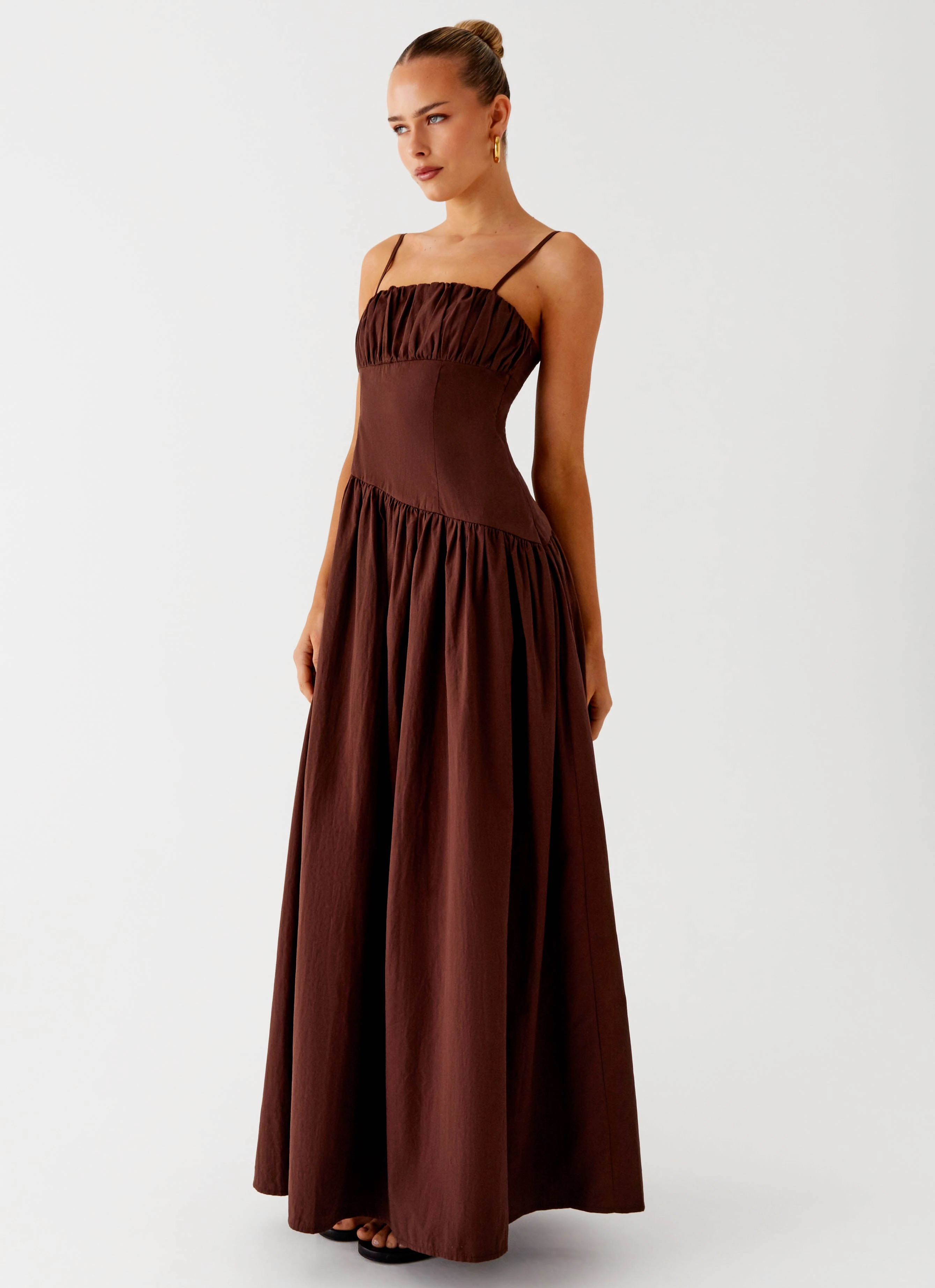 Yuna Drop Waist Maxi Dress - Chocolate Slimming Shape Versatile Comfort