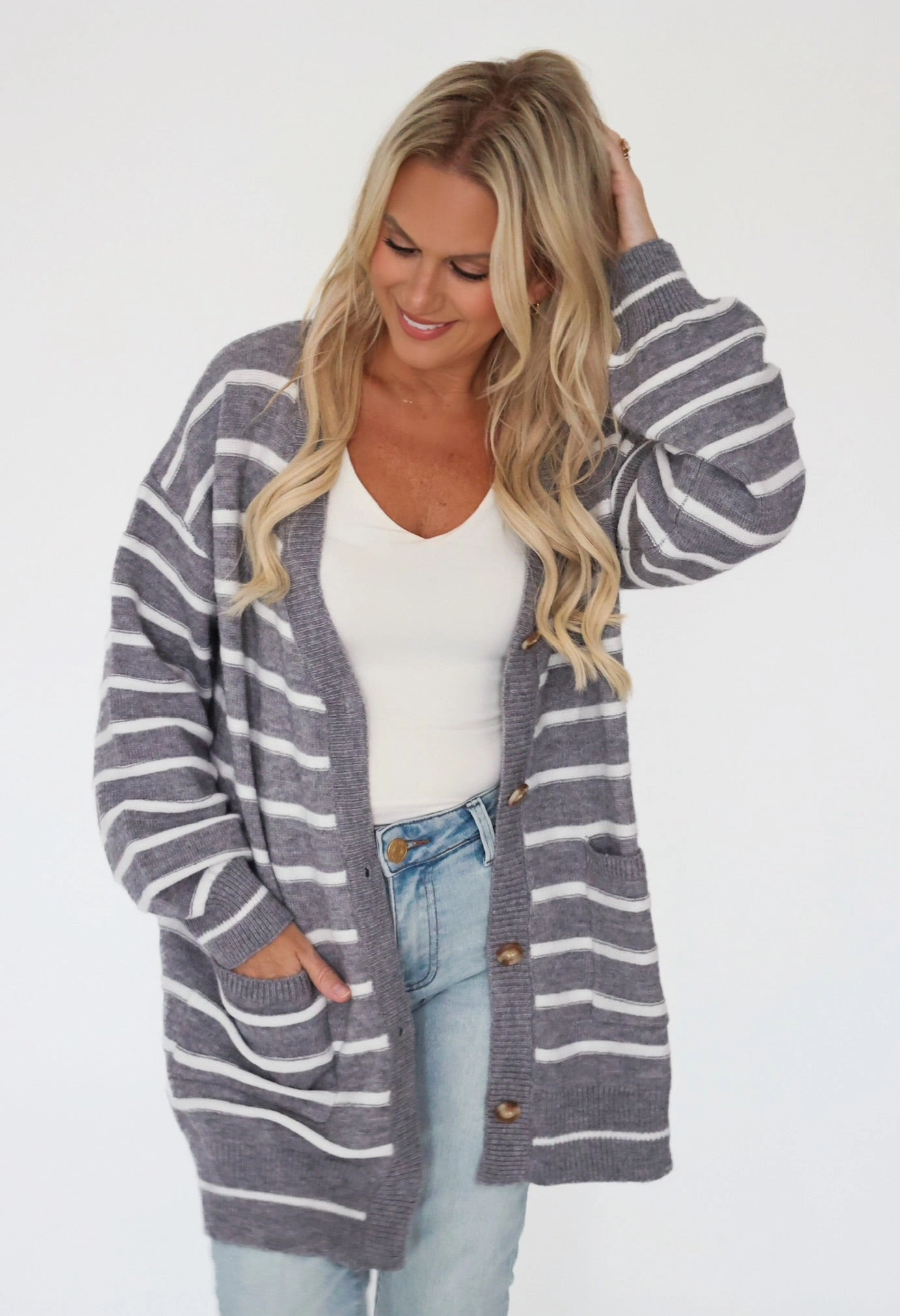 Breathable Tank Drop Shoulder Silhouette Cozy Days Cardigan - Heather Grey
