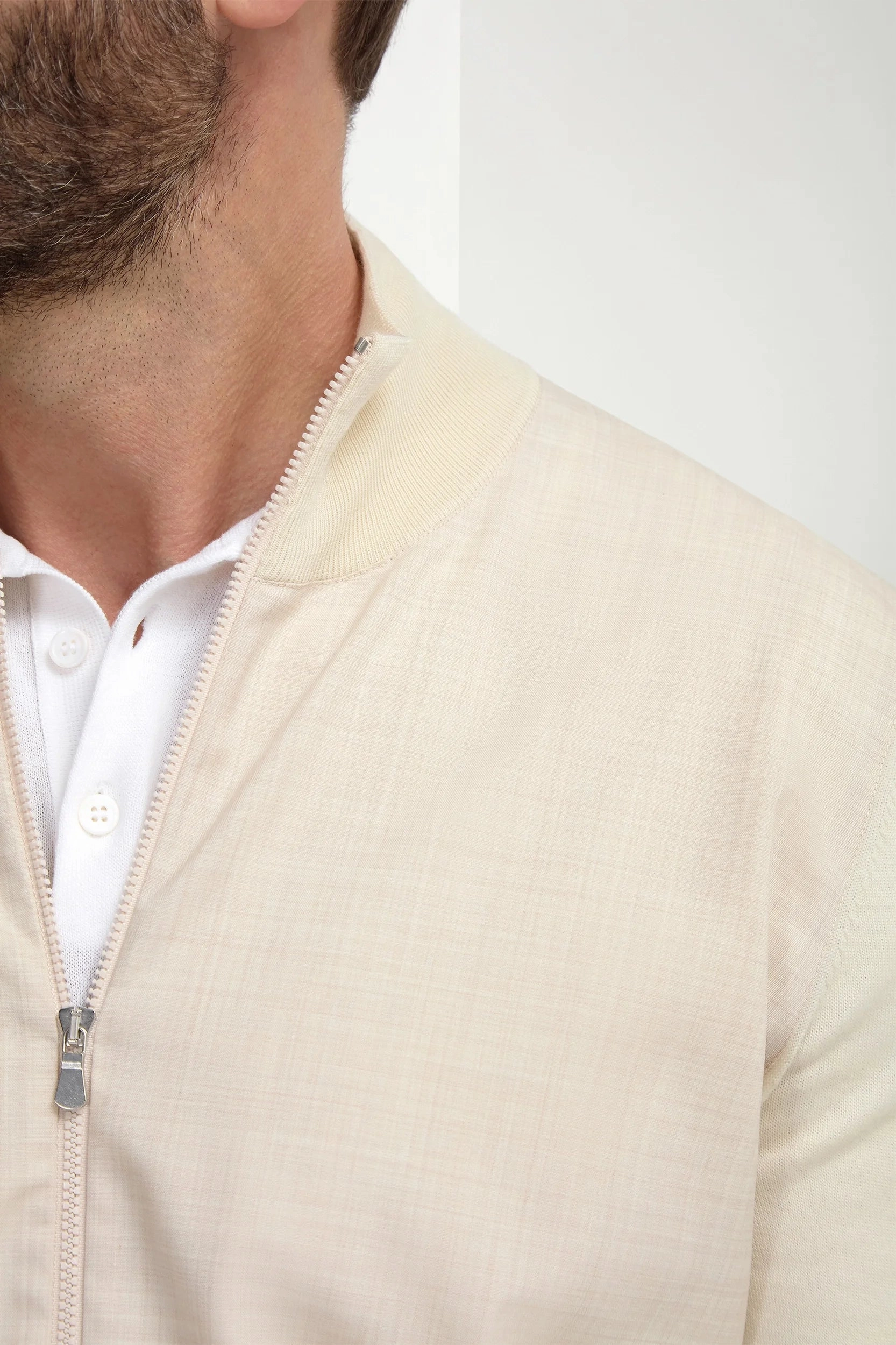 Cream wool & knit bomber - Made in Italy