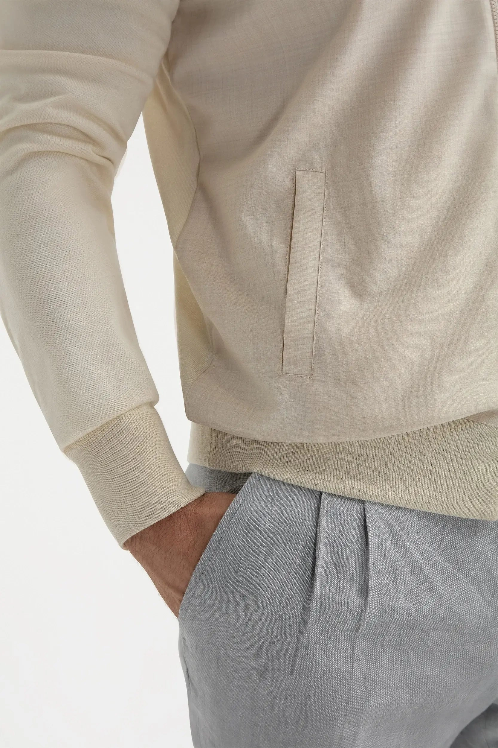 Cream wool & knit bomber - Made in Italy