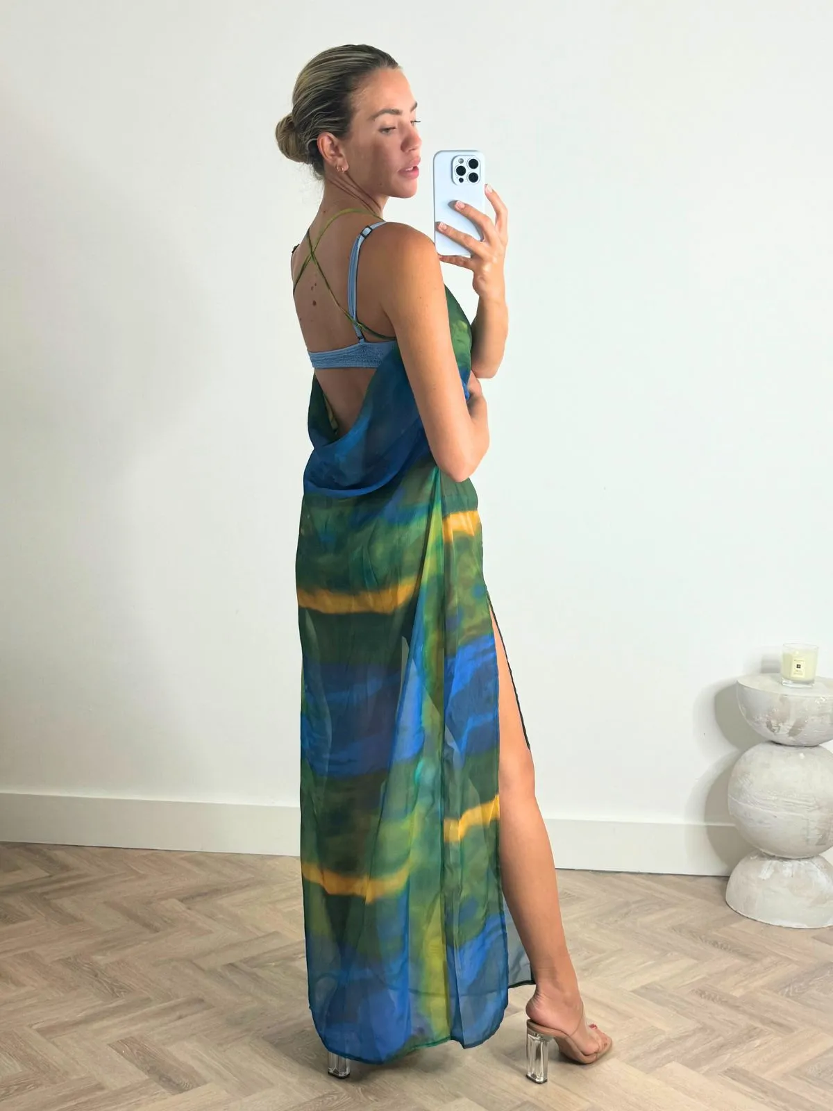 Timeless Style Sanchia Cowl Neck Maxi Dress in Blue and Green