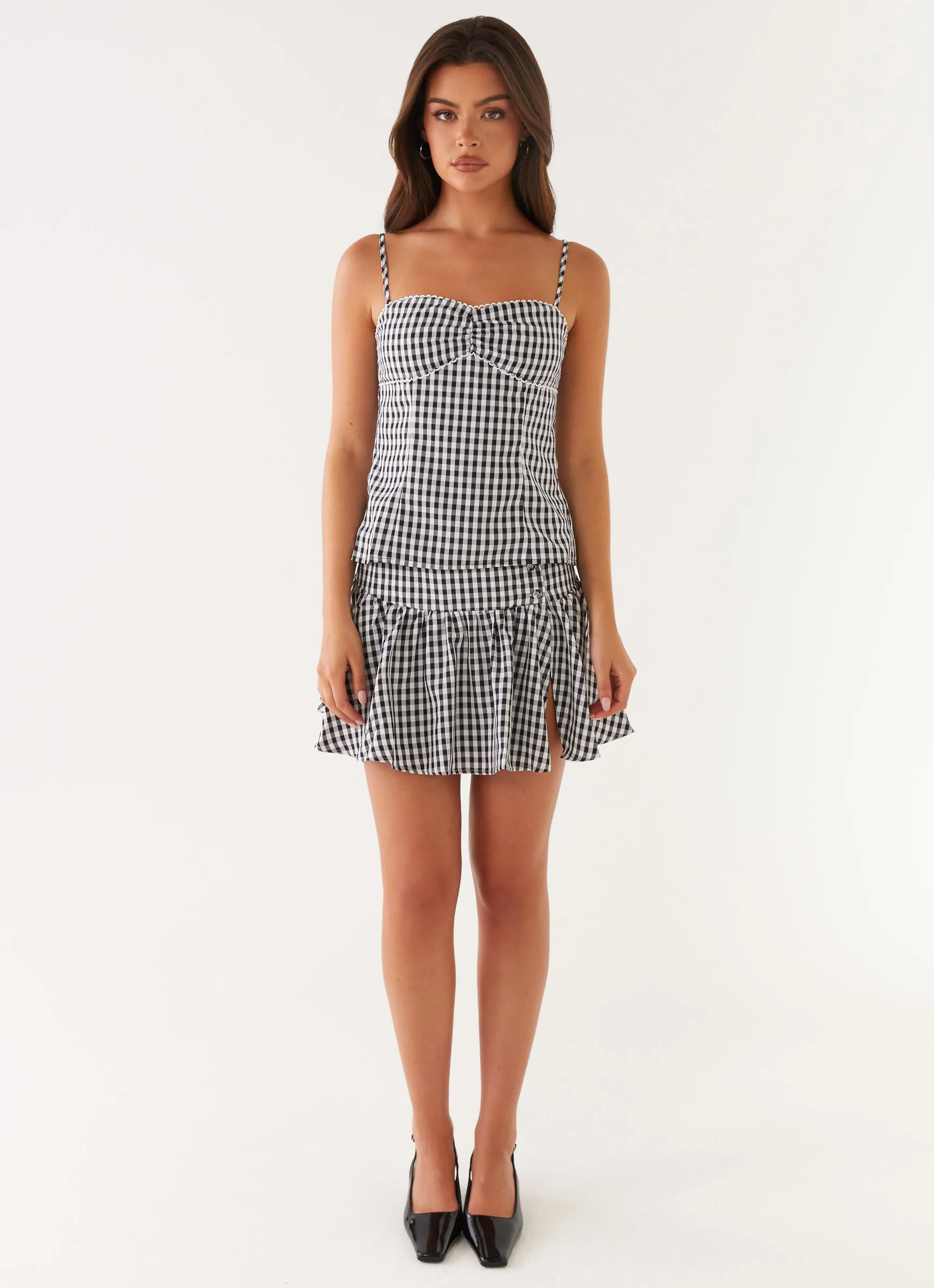 Bellamy Mini Skirt - Black Gingham Ventilated Slits